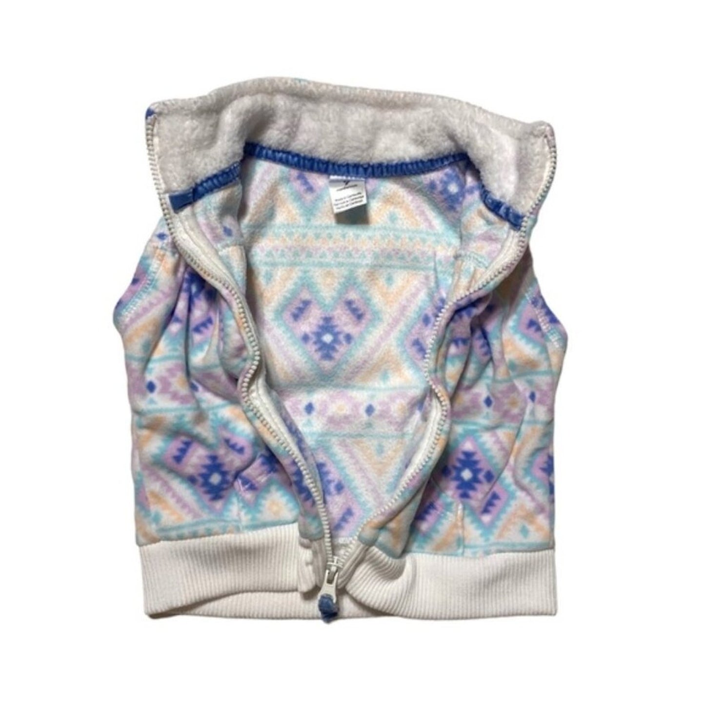 Children's fleece vest with a pattern on a white background