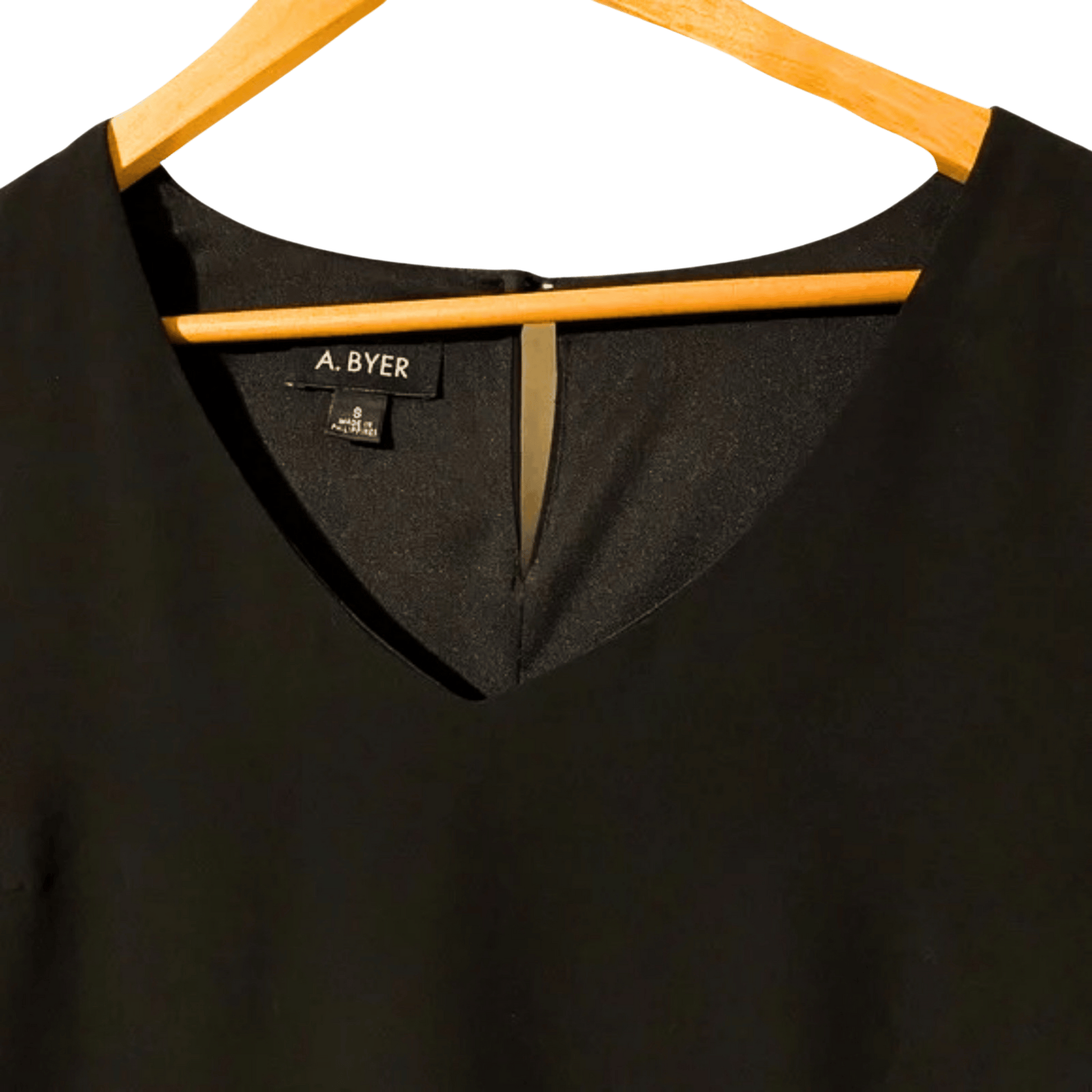 Black shirt on a hanger with 'A. Byer' label