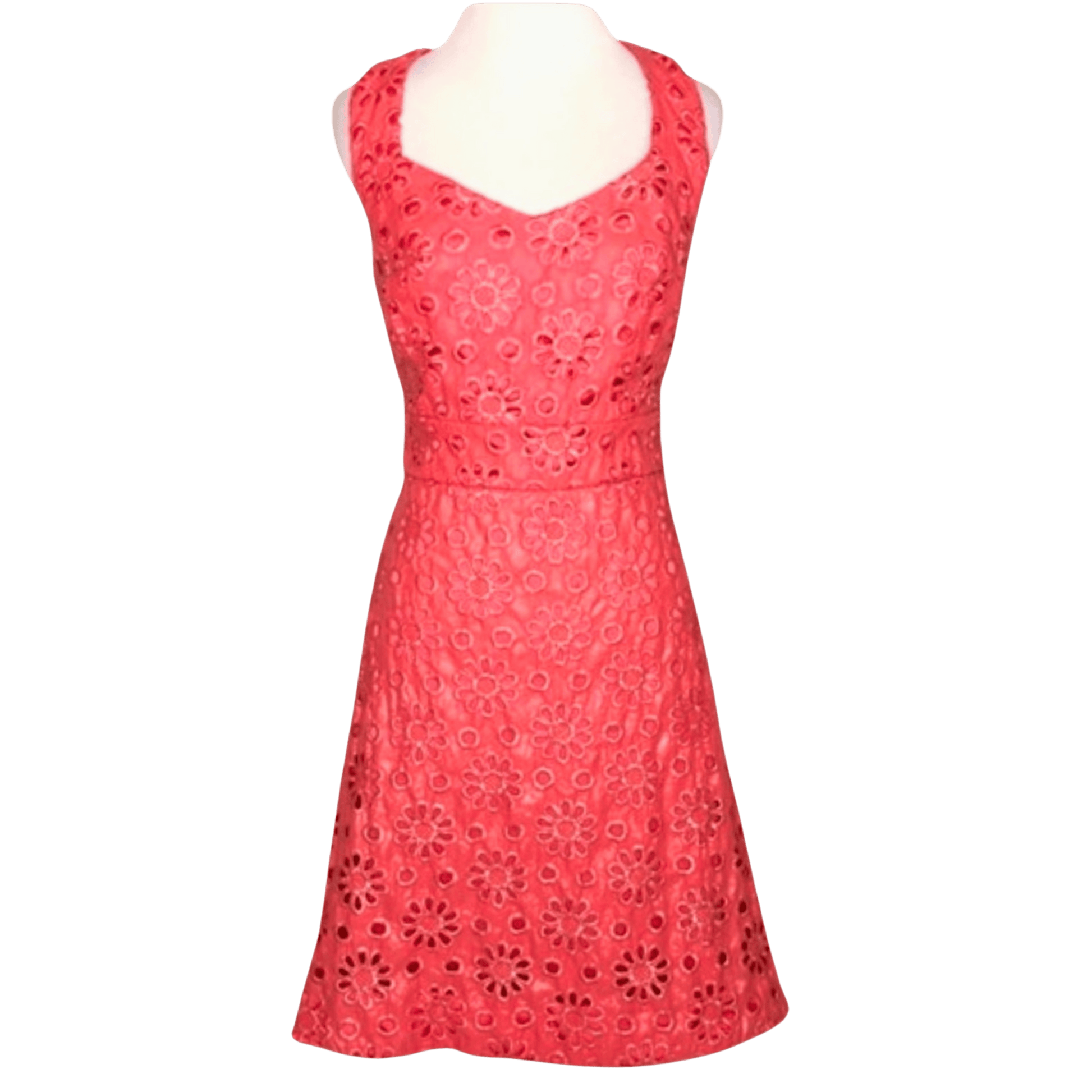Red lace dress on a mannequin against a transparent background