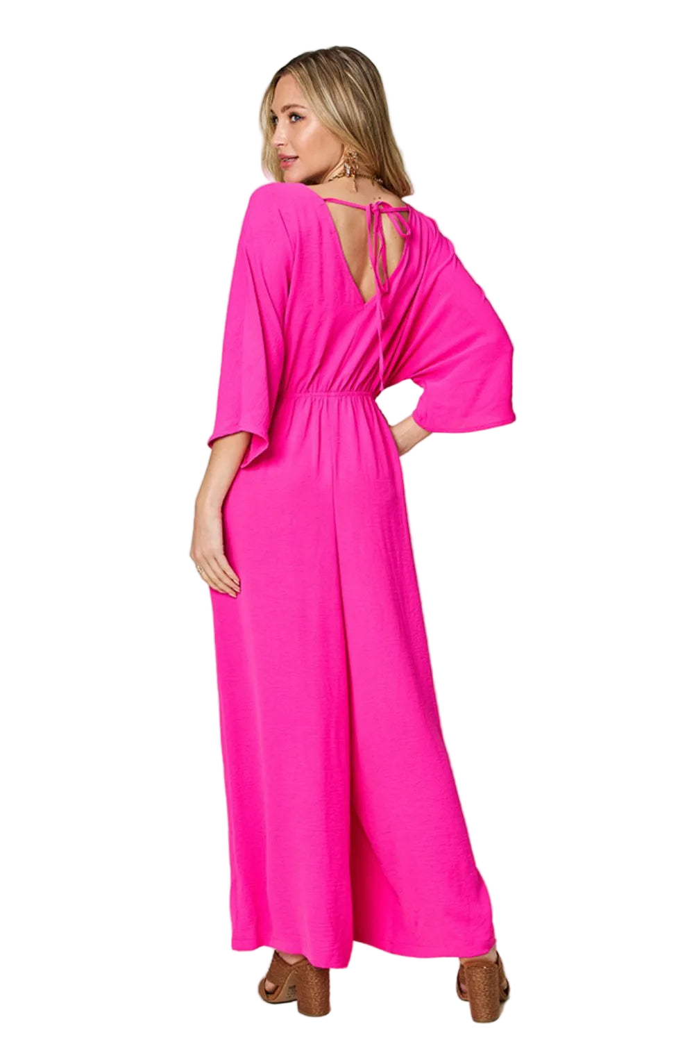 Double Take Full Size Surplice Wide Leg Jumpsuit with Pockets
