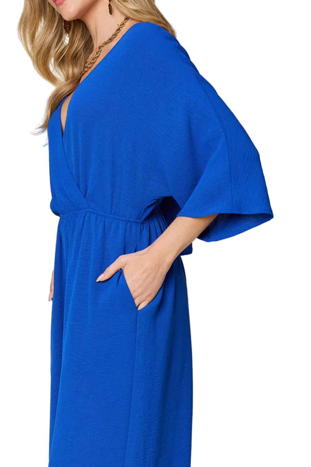 Double Take Full Size Surplice Wide Leg Jumpsuit with Pockets