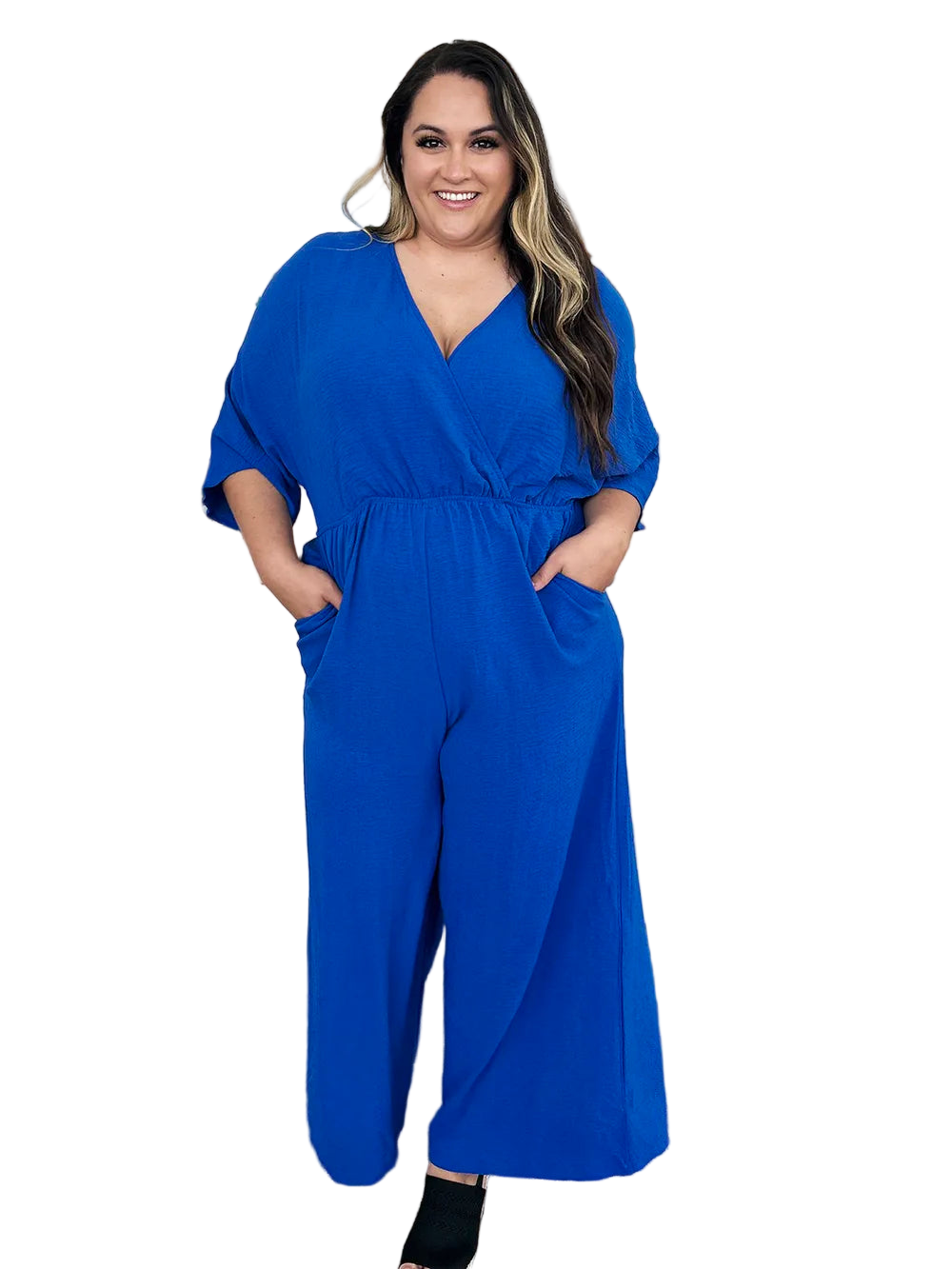Double Take Full Size Surplice Wide Leg Jumpsuit with Pockets