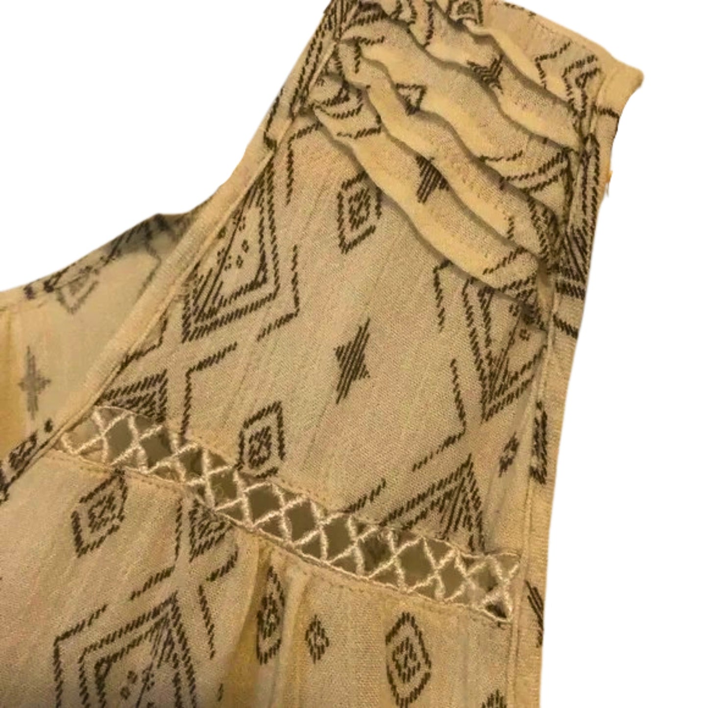 Beige fabric with black geometric pattern on a white background