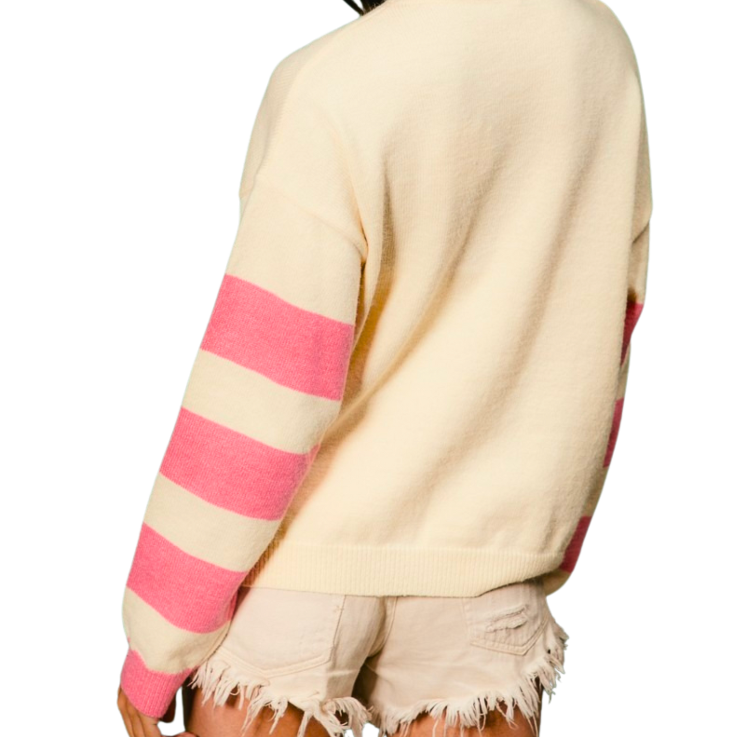 BiBi Colorful Floral Patched Sweater with Striped Sleeve