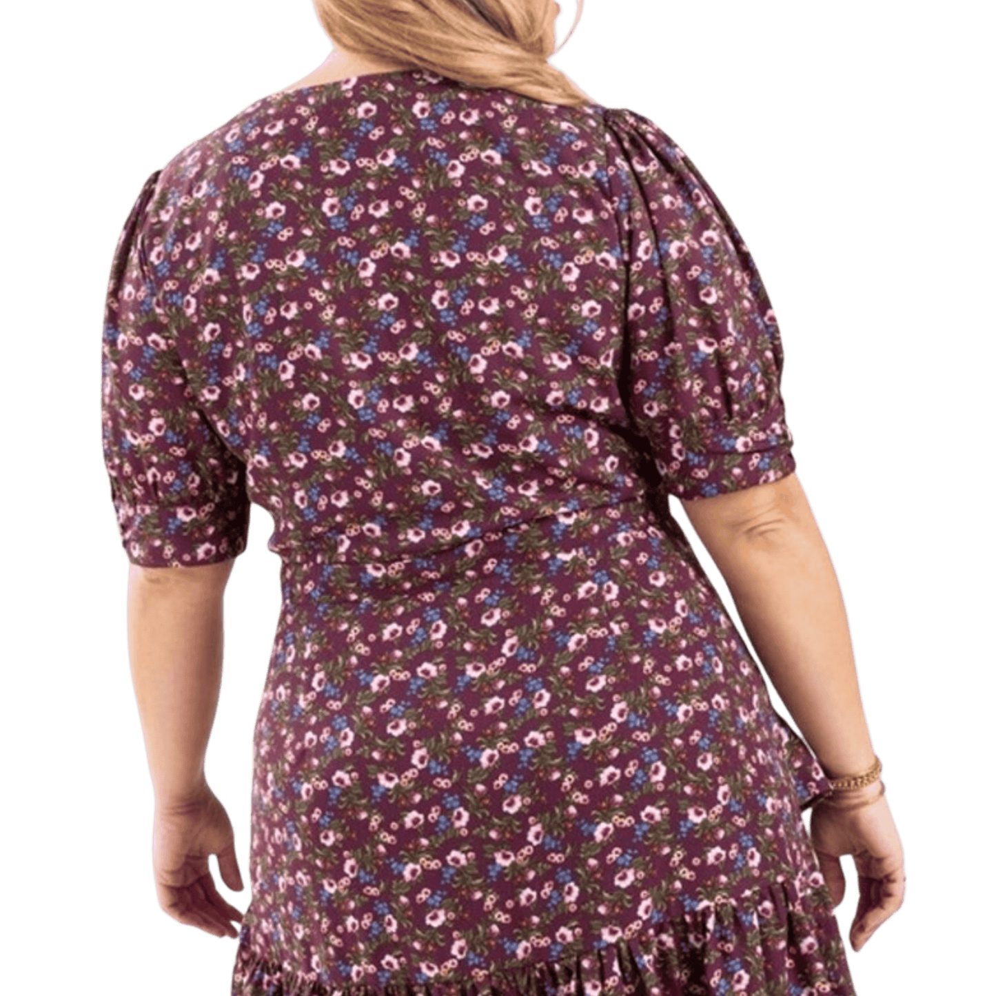 Woman wearing a floral dress with a transparent background