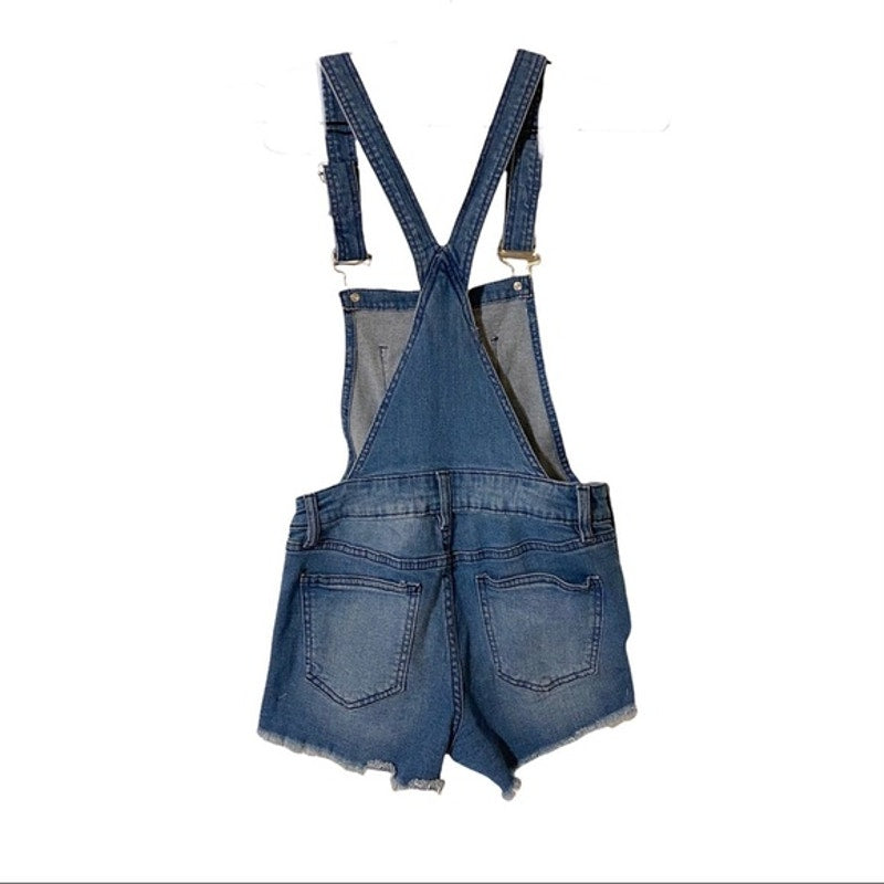 Refuge Denim Light Wash Blue Overall Shorts Shortalls Distressed Women's Size 2