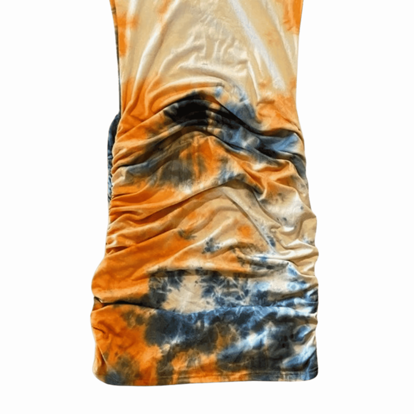 Tie-dye sleeveless shirt with orange and blue pattern on a gray background