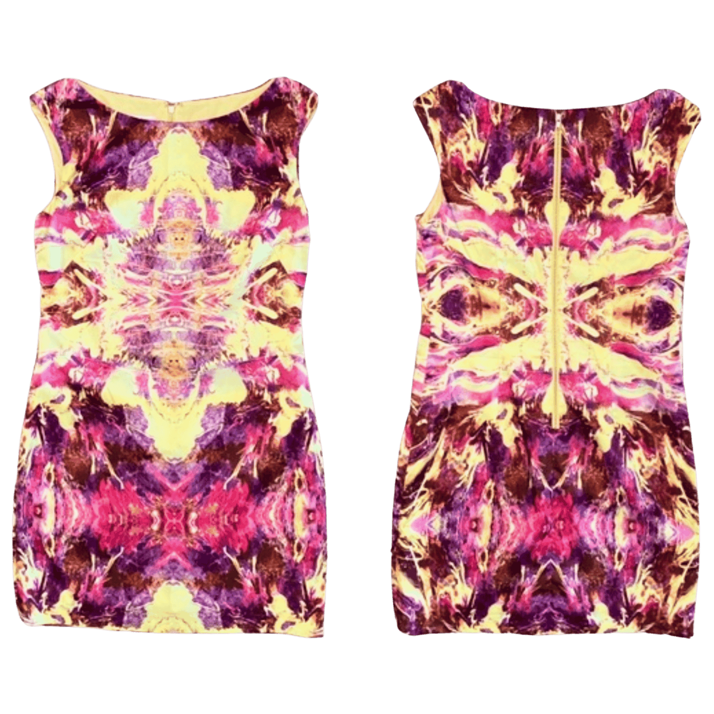 Tie-dye tank top with a symmetrical pattern on a white background
