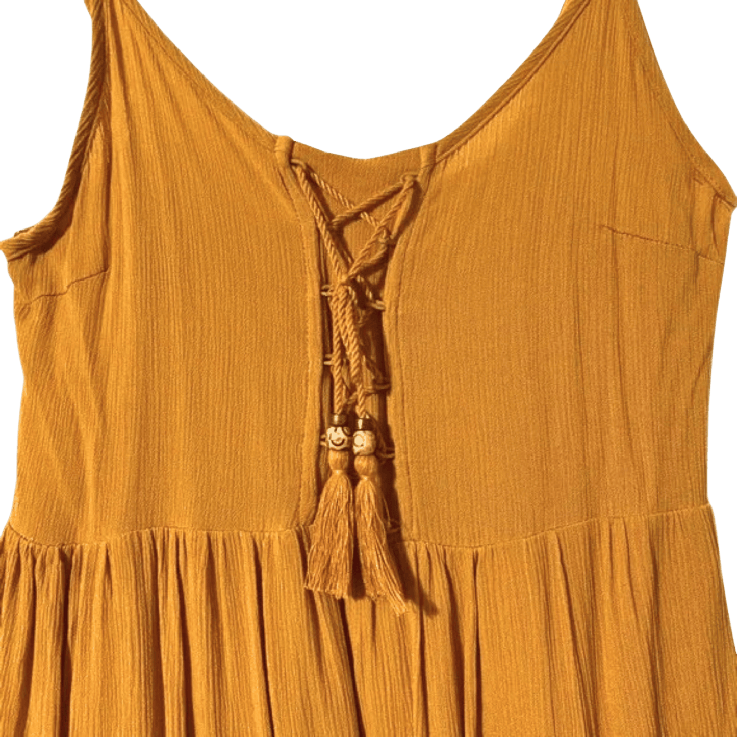Mustard yellow dress with tassels on a transparent background