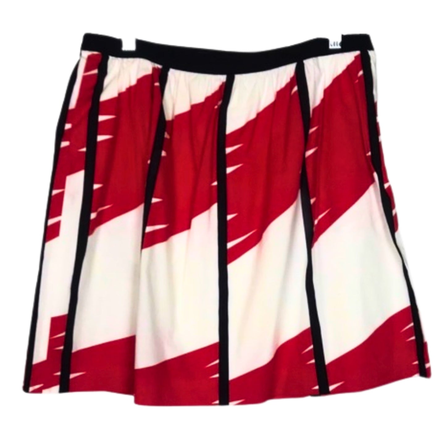 Red and white striped skirt with black accents on a white background