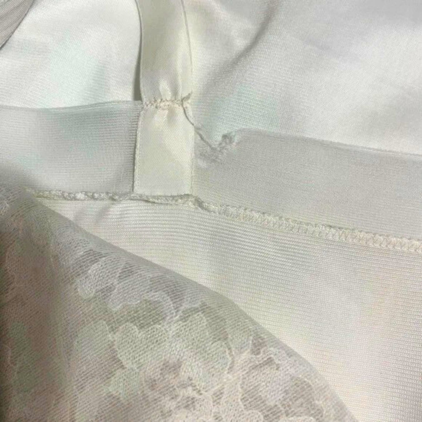 Close-up of a white garment with lace detailing