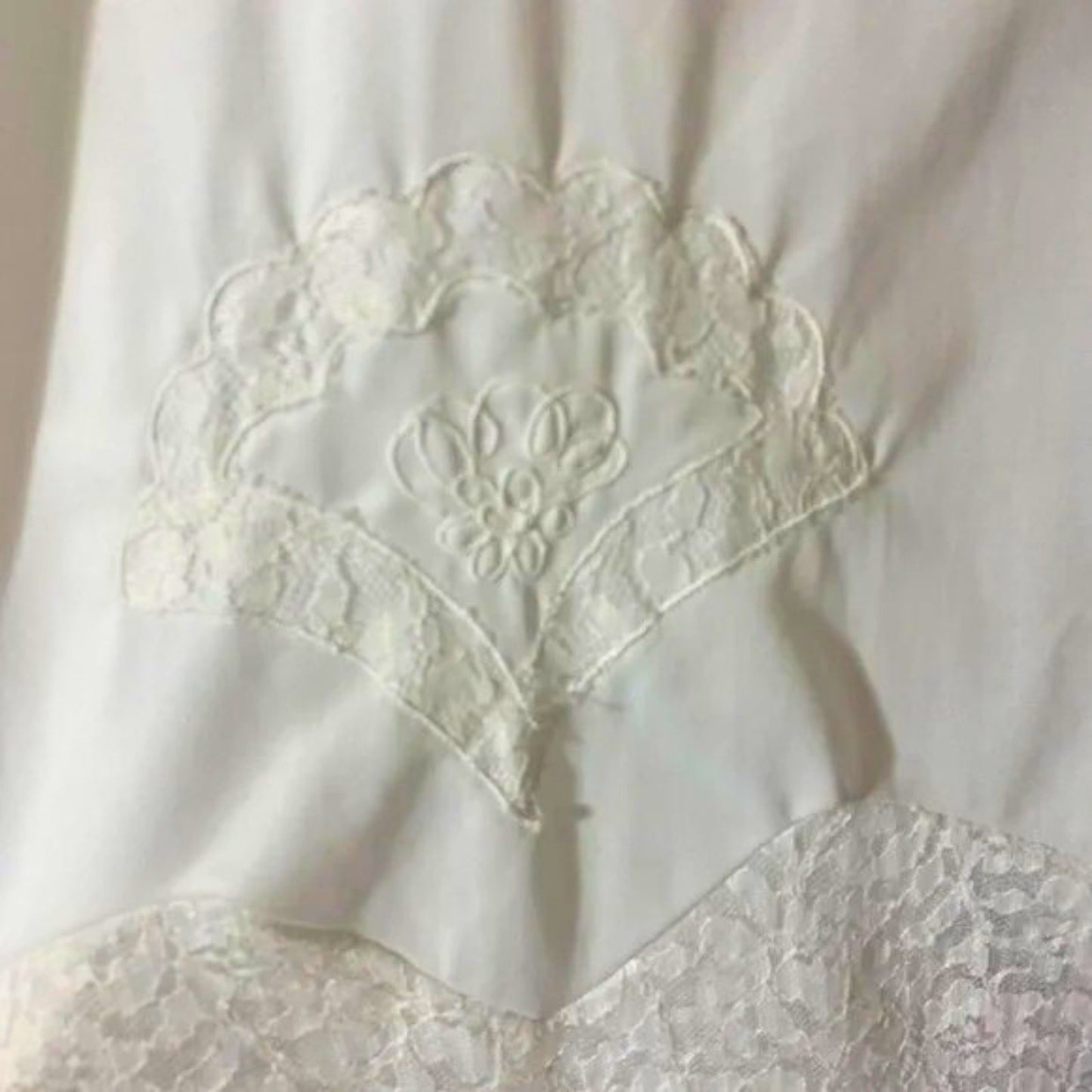 Close-up of a white fabric with intricate lace detailing