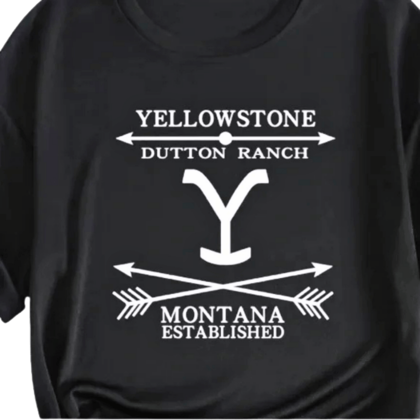Black t-shirt with white 'Yellowstone Dutton Ranch' logo on a transparent background