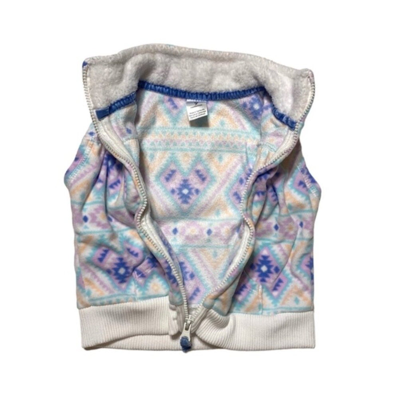 Children's fleece vest with a pattern on a white background