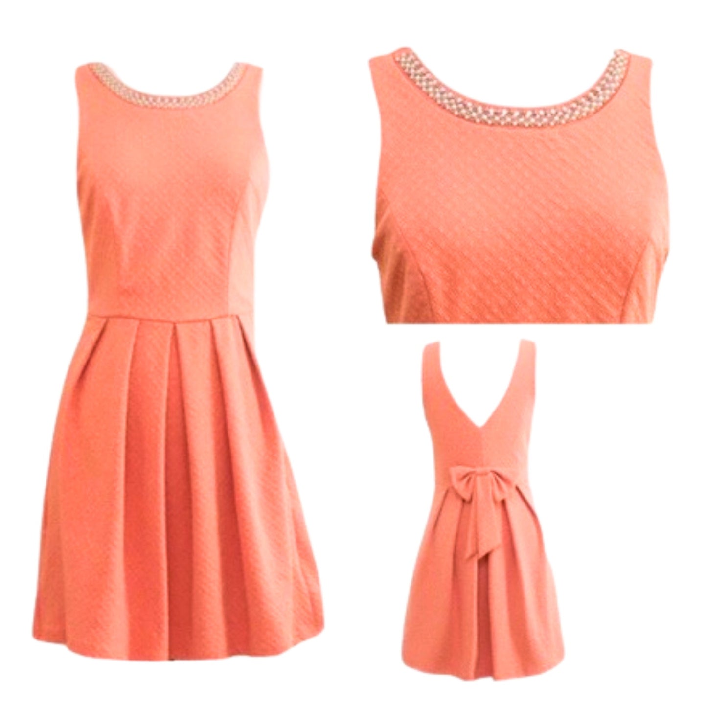Coral dress with top and skirt on a white background