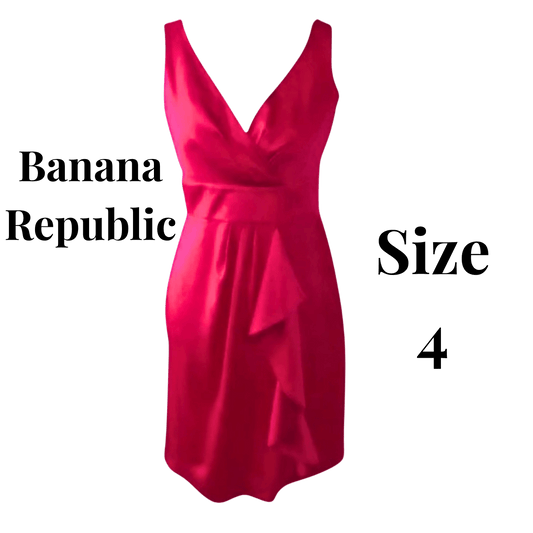 Pink dress with 'Banana Republic' and 'Size 4' text on a transparent background