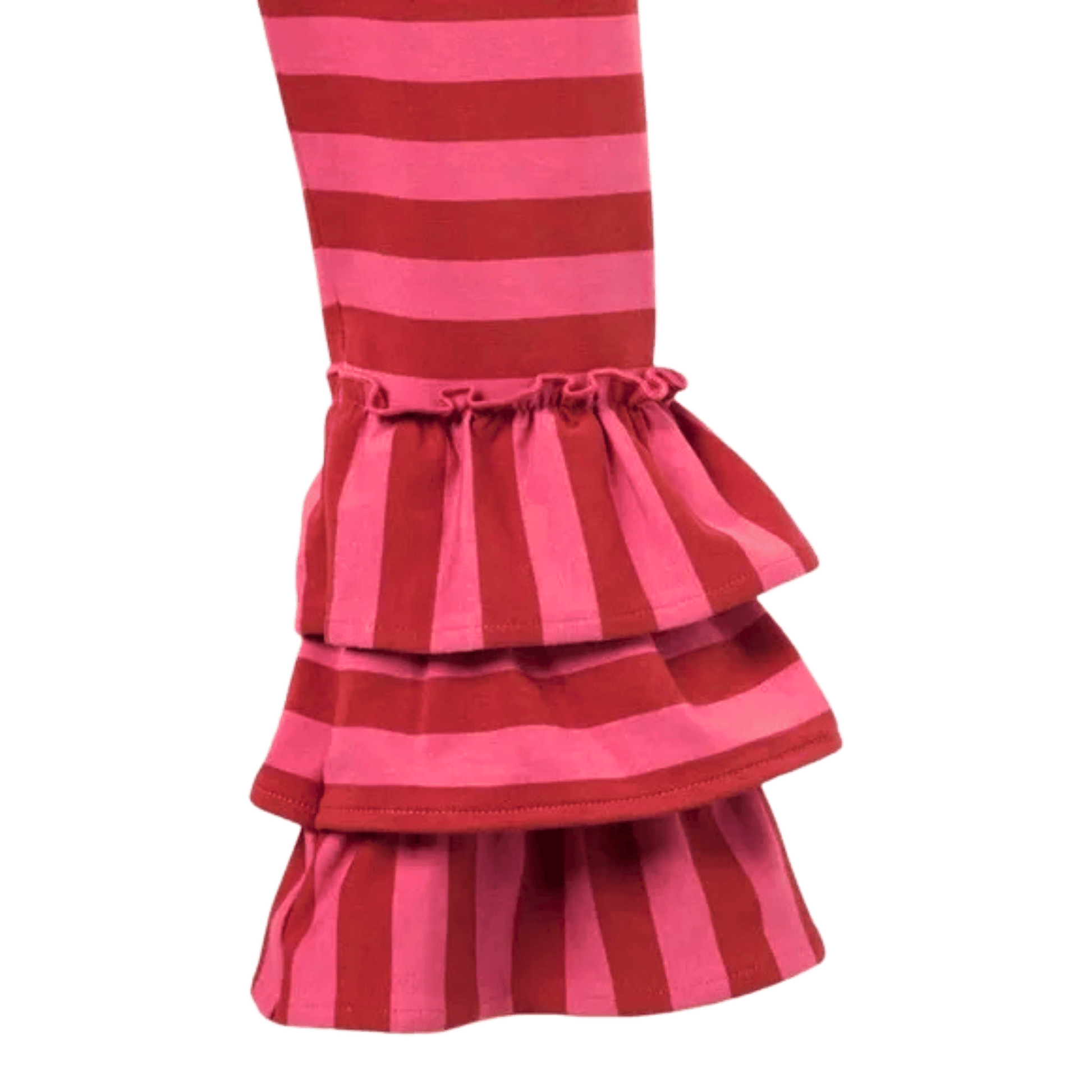 Red and pink striped skirt with ruffled layers on a transparent background