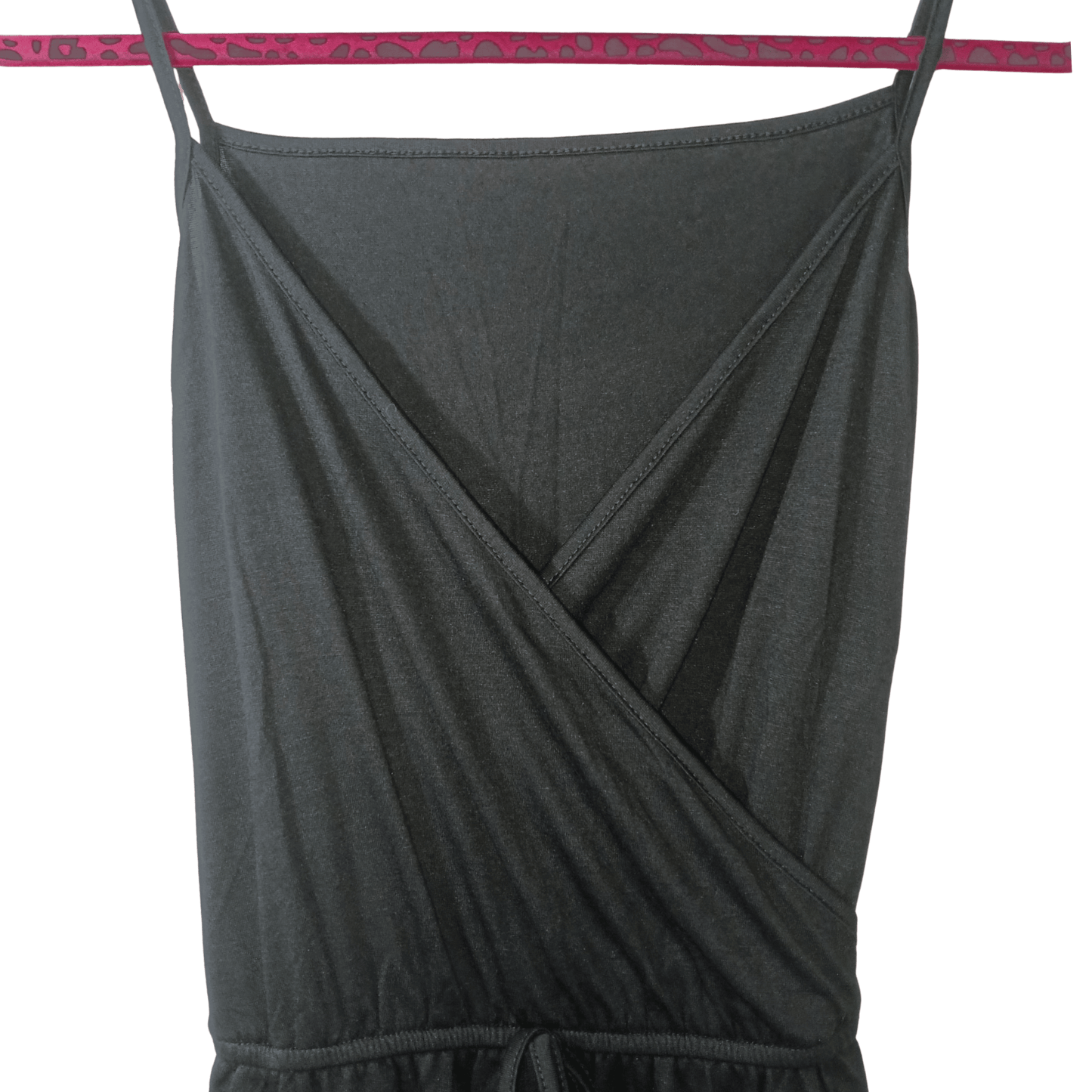 Dark gray dress with criss-cross front design on a transparent background