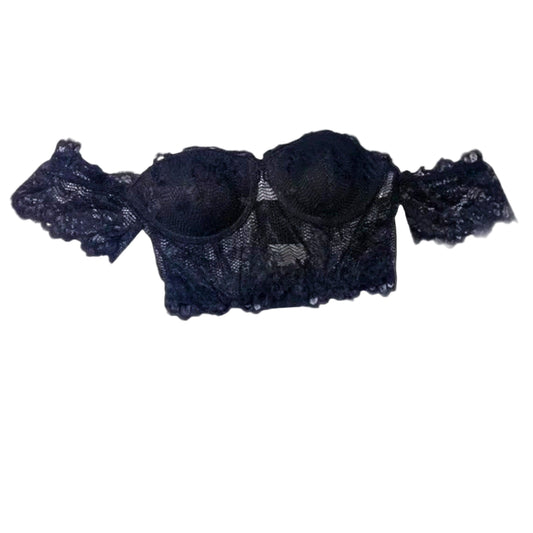 Black lace bralette on a white background