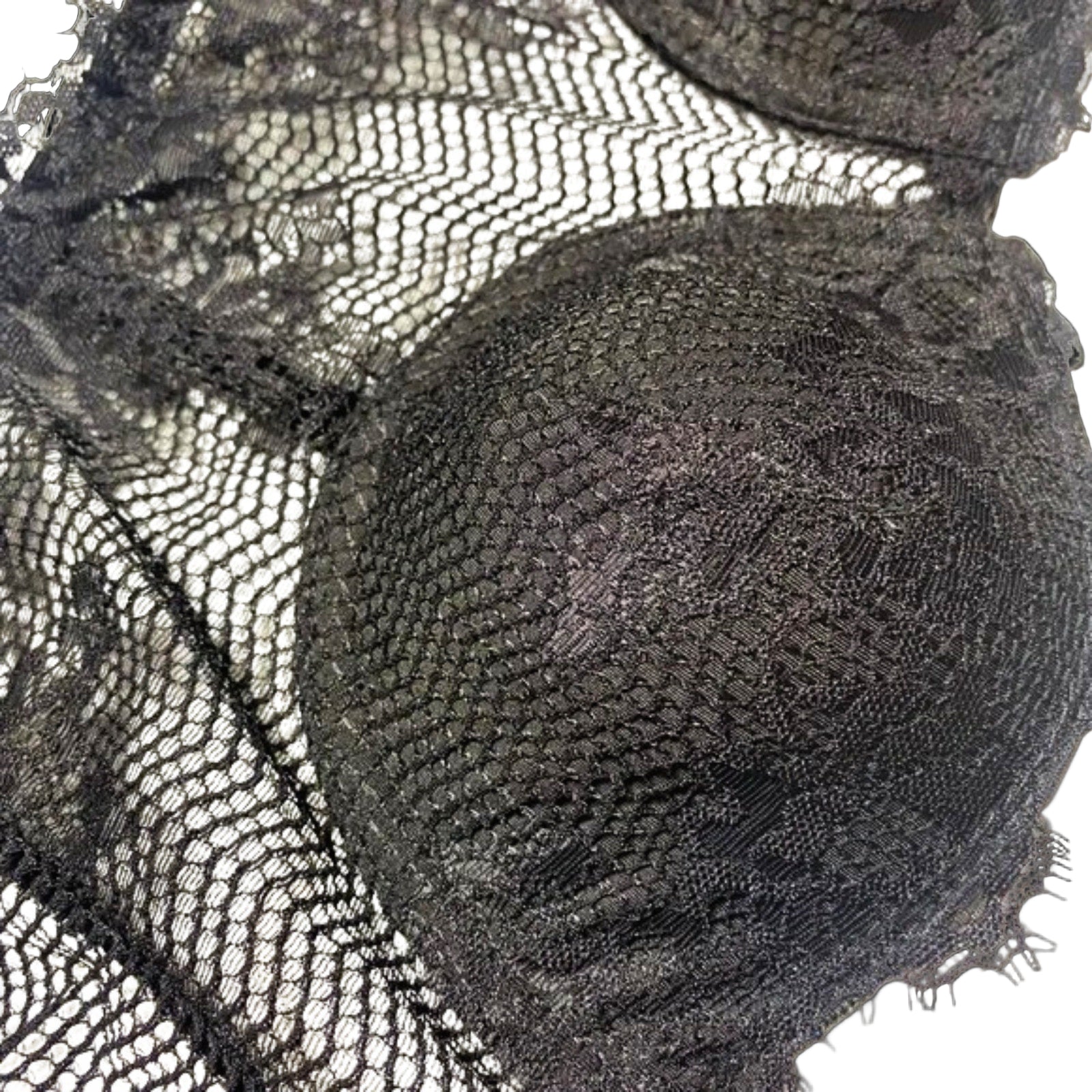 Close-up of black lace fabric with intricate patterns