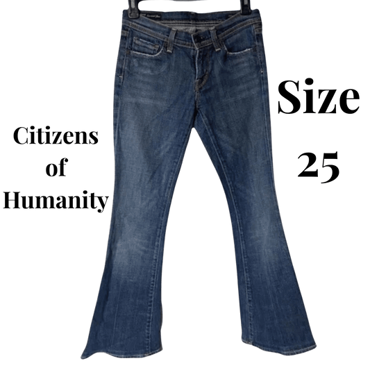 Blue jeans with 'Citizens of Humanity' branding and size '25' text on a transparent background