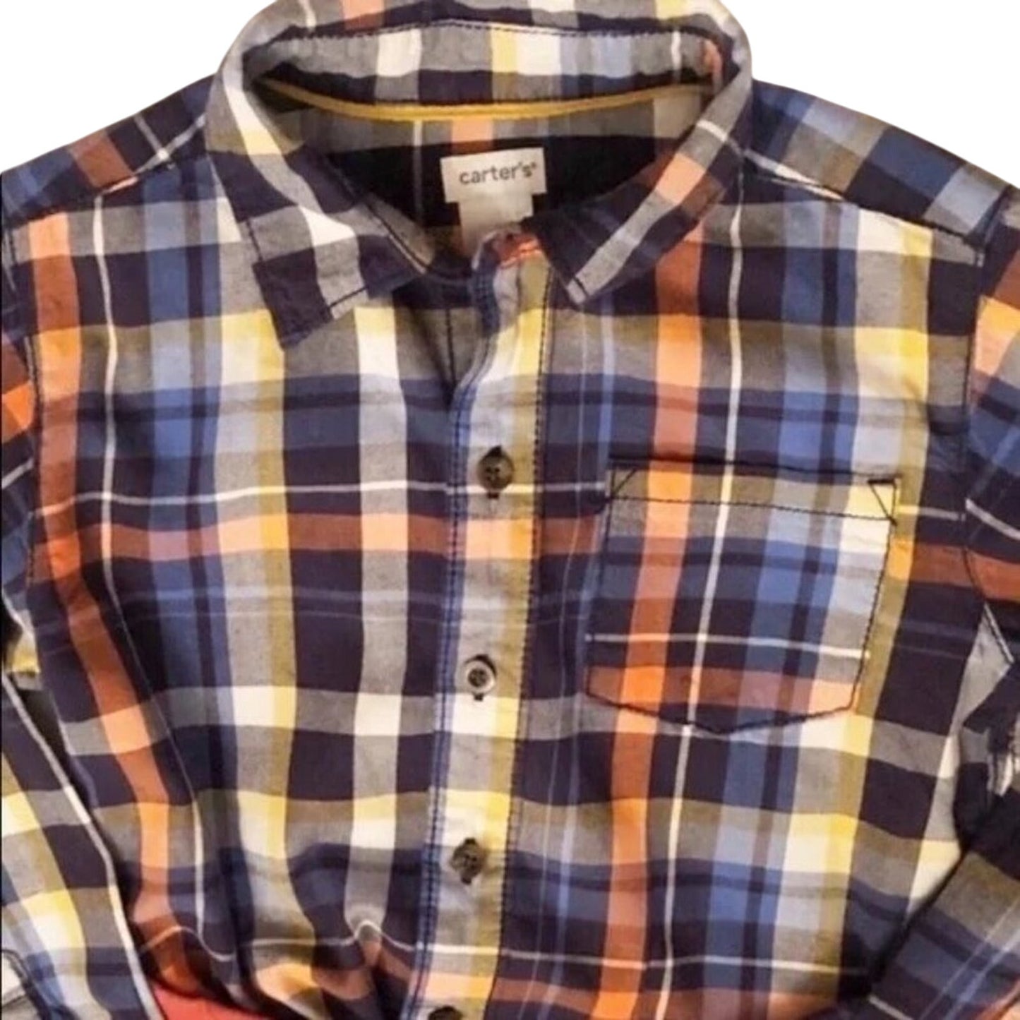 Plaid shirt with visible Carter's label on a white background