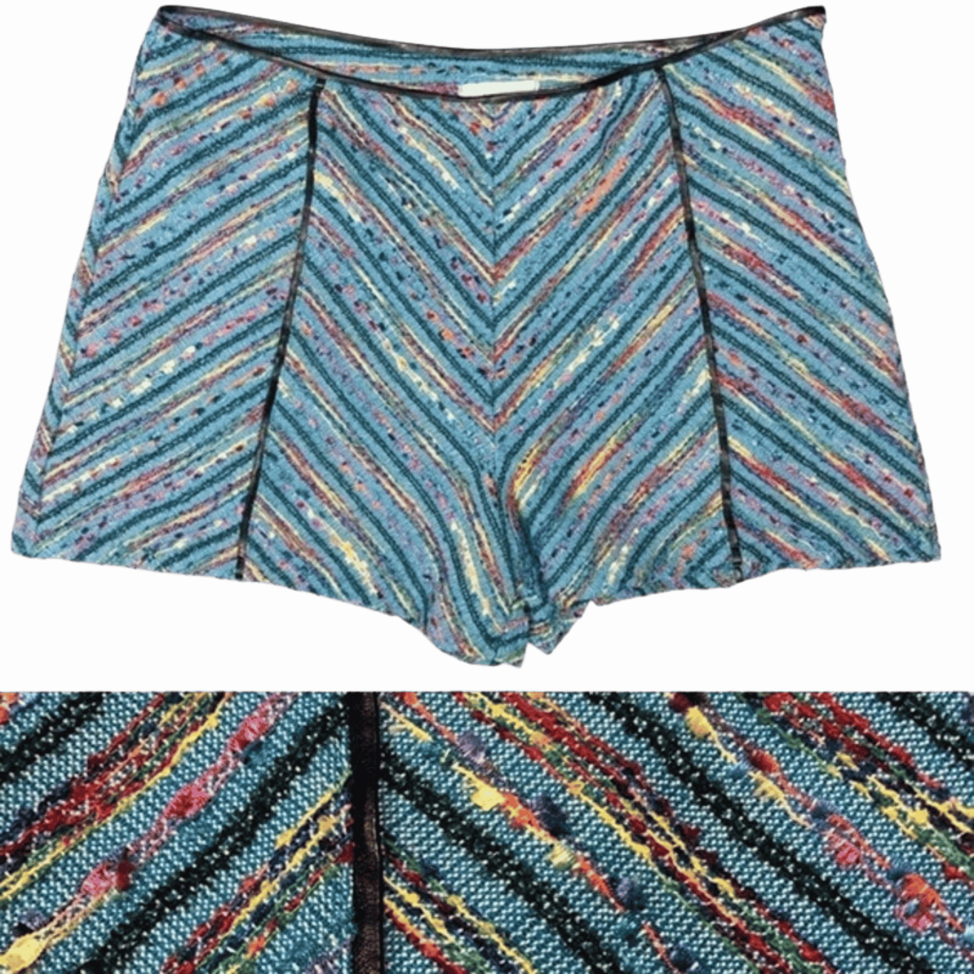 Multicolored striped shorts on a gray background