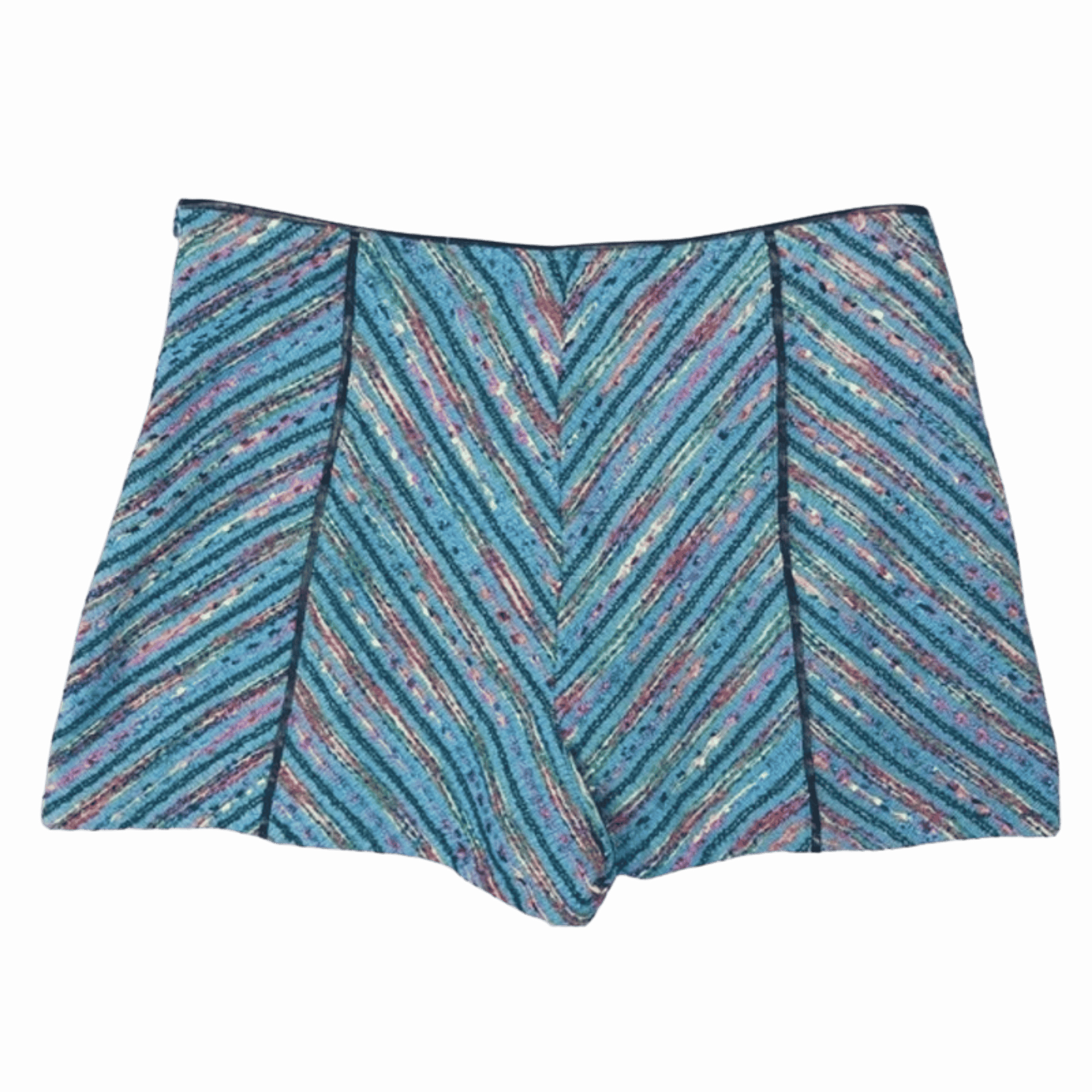 Blue patterned shorts on a gray background