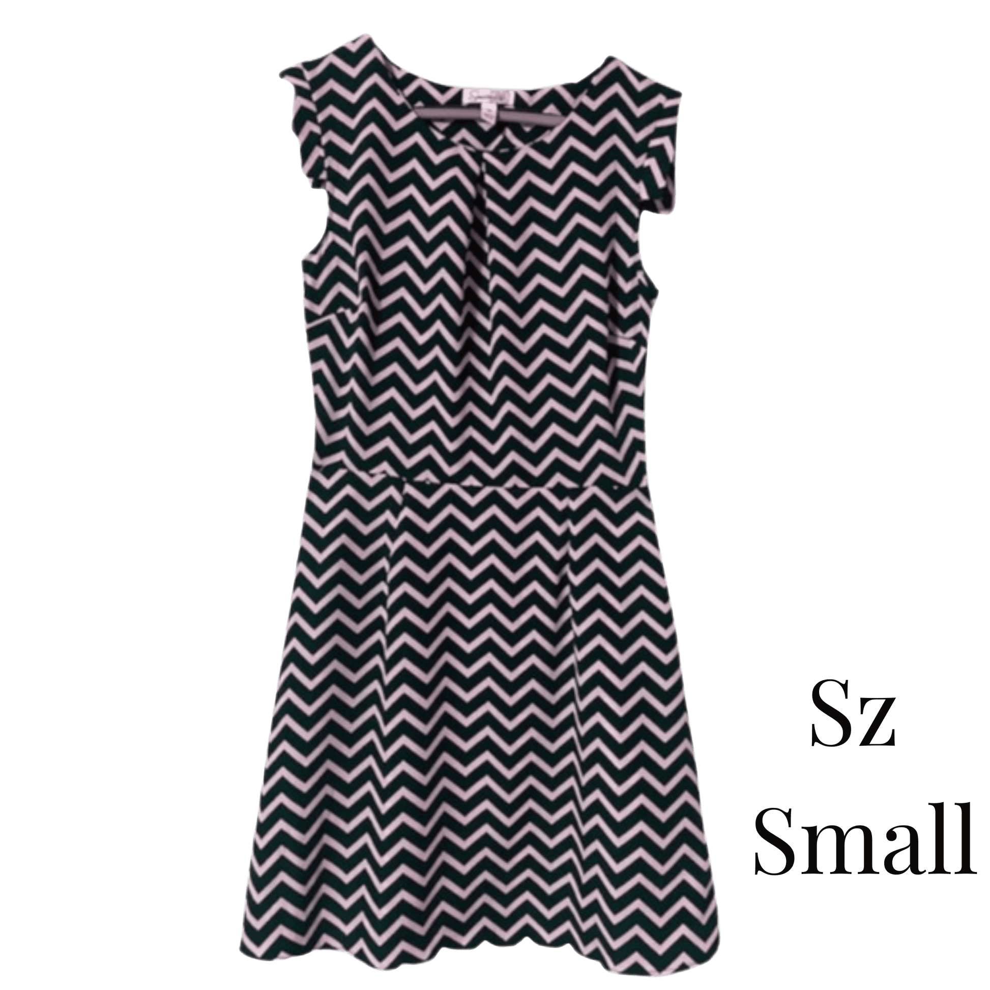 Black and white zigzag patterned dress on a transparent background with 'Sz Small' text.
