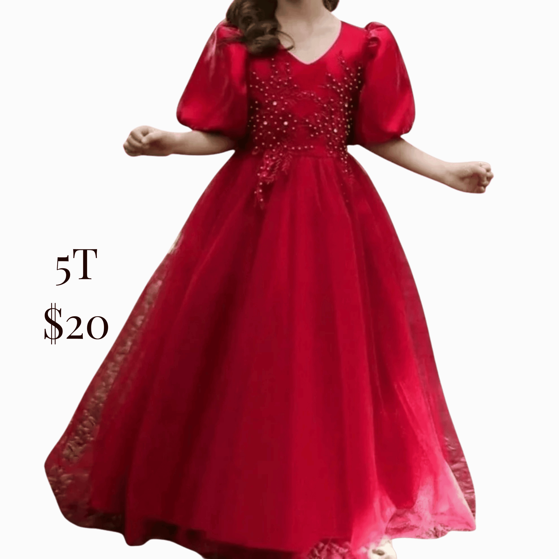 Red dress with embellishments on a dark background