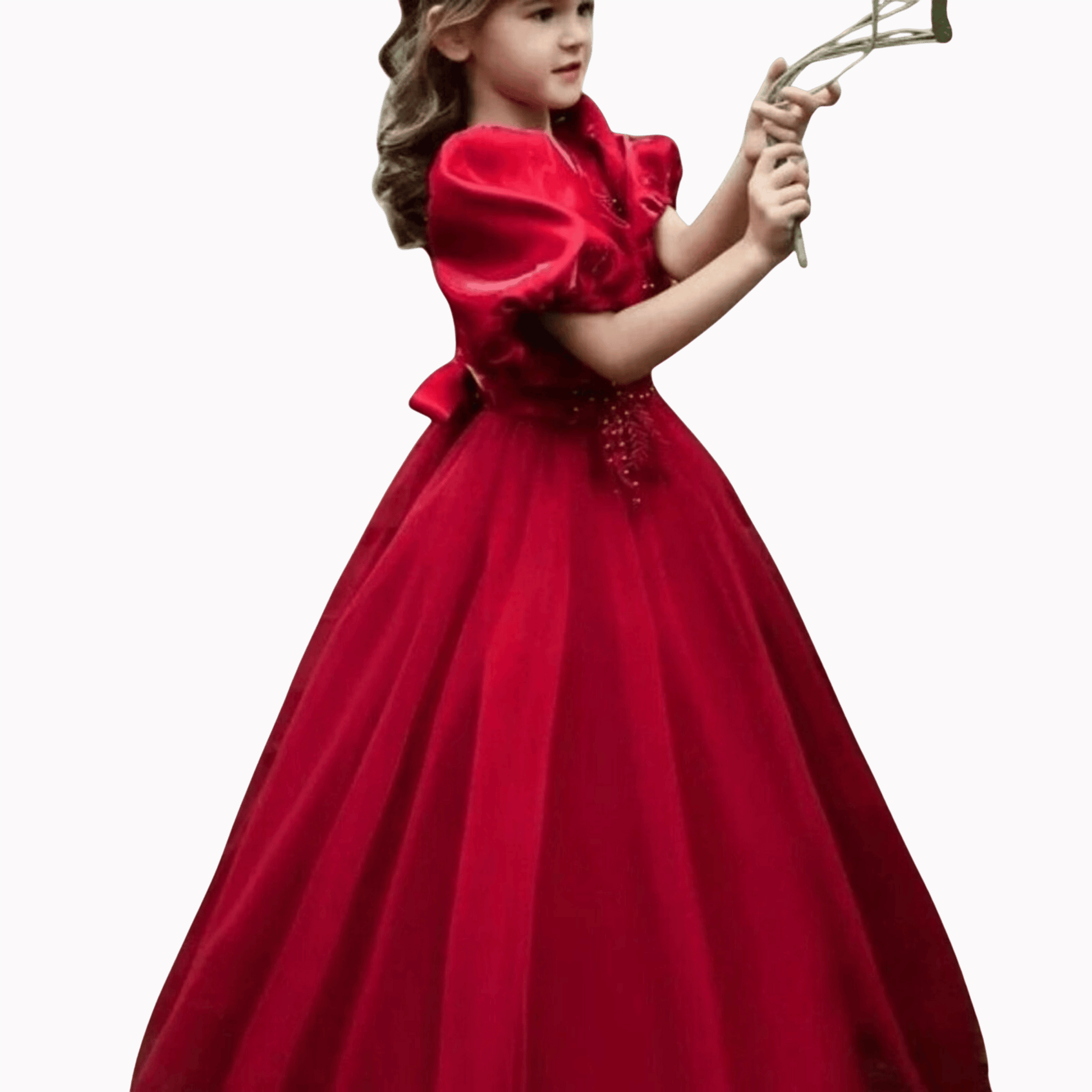 Red dress with a bow detail on a dark background
