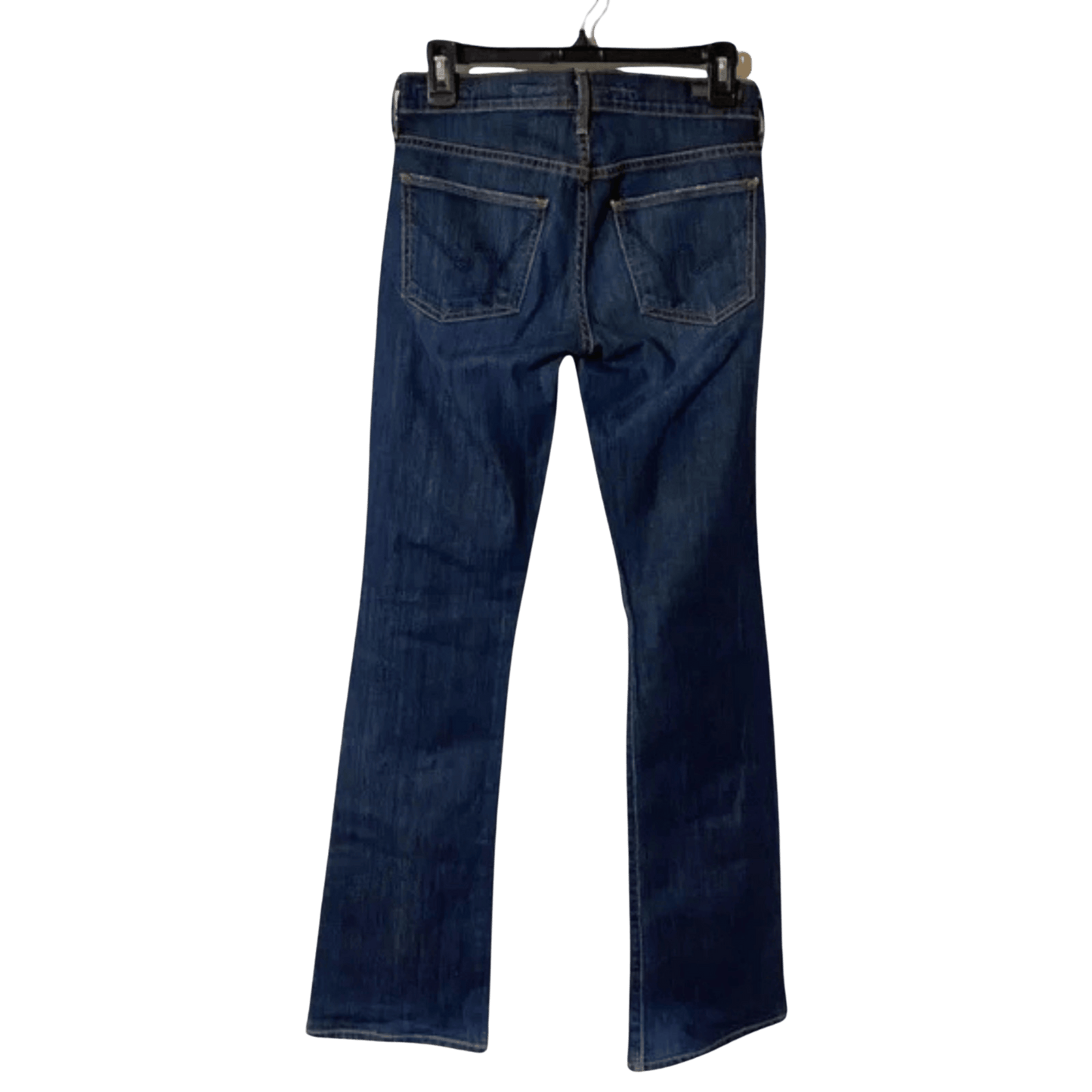 Blue jeans on a hanger against a transparent background