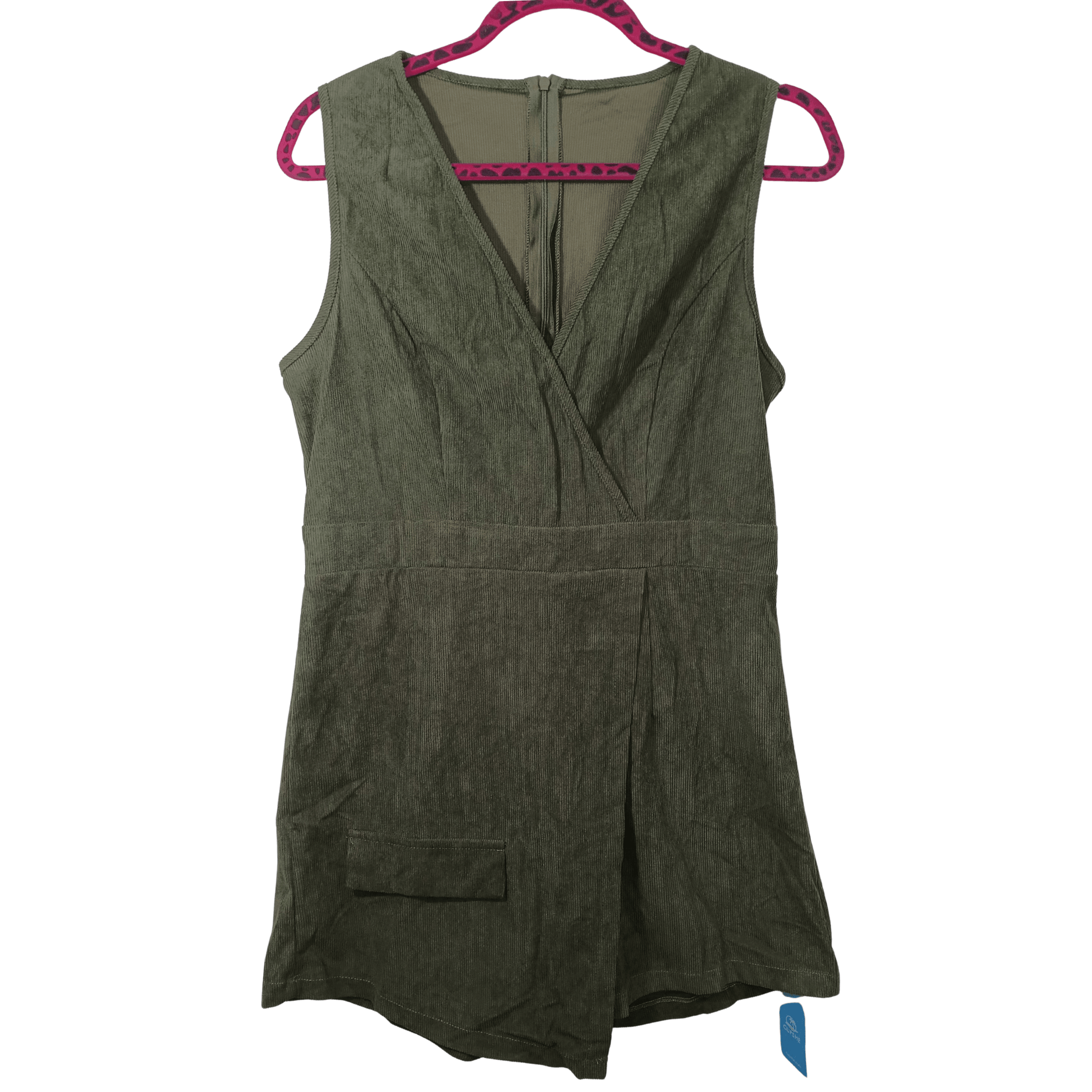 Green sleeveless dress on a hanger with a transparent background