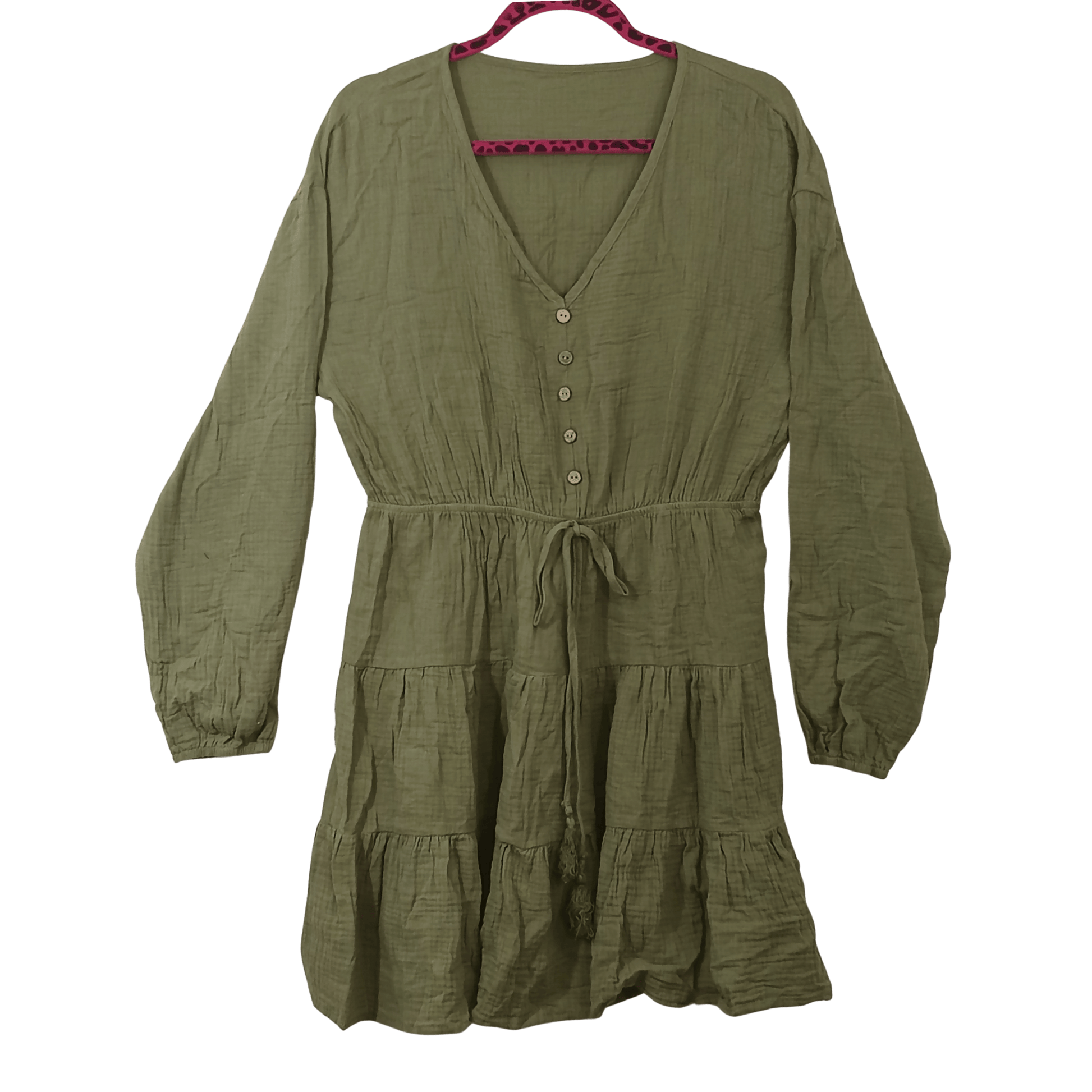 Green dress on a hanger with a transparent background