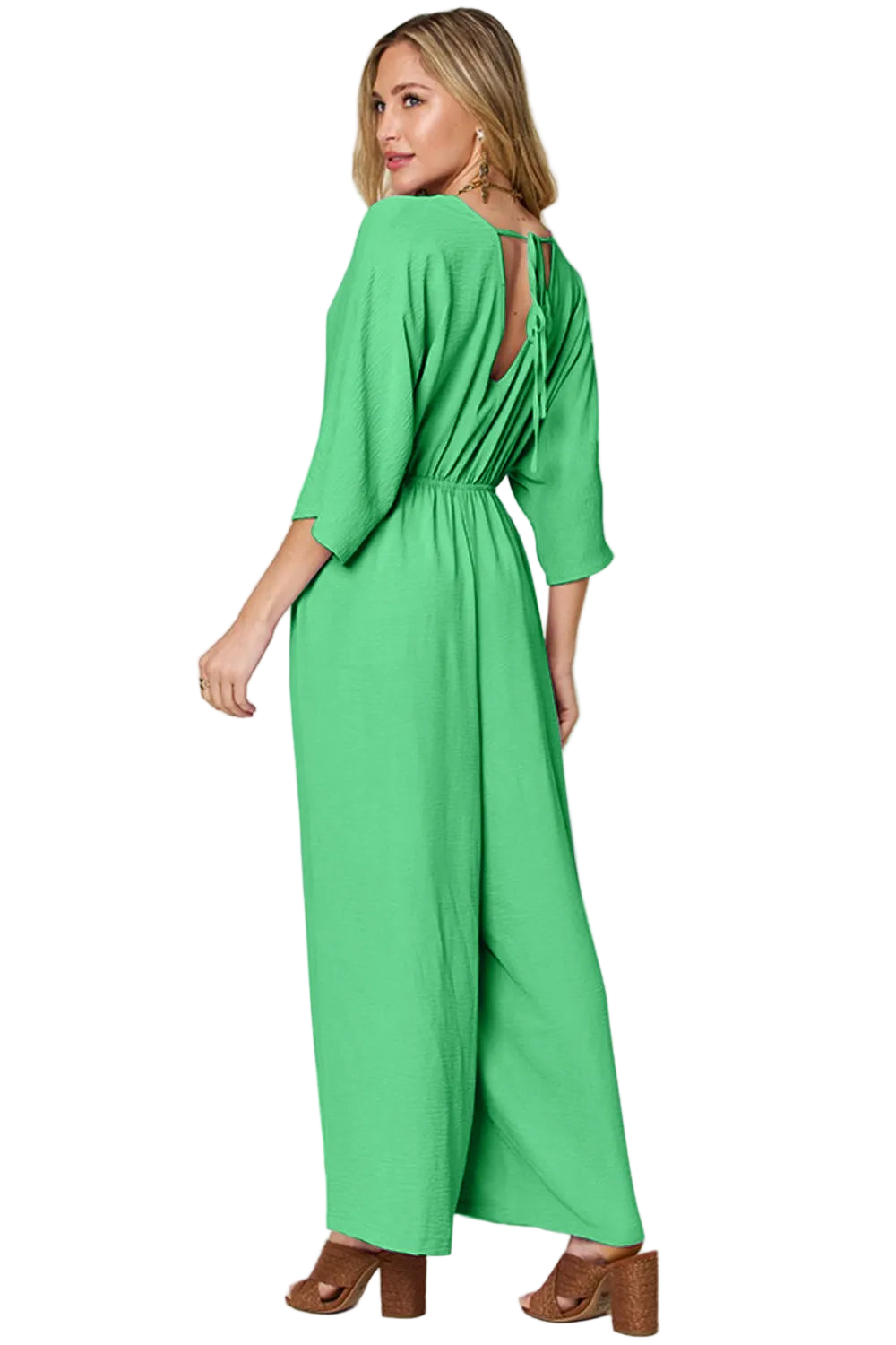 Double Take Full Size Surplice Wide Leg Jumpsuit with Pockets