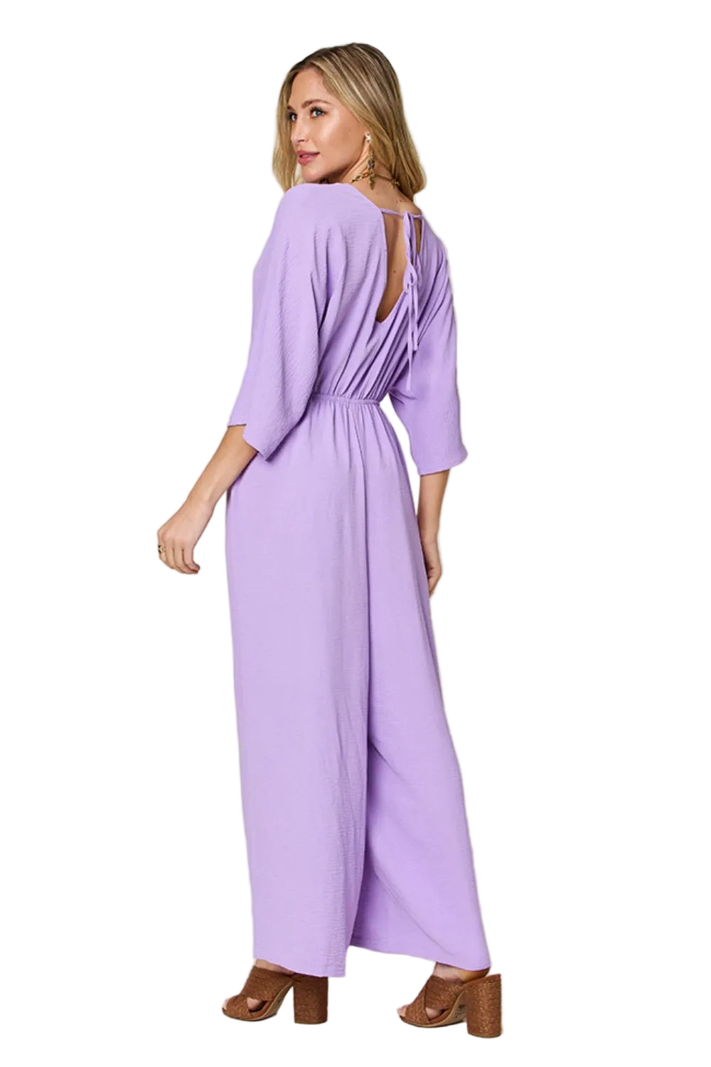 Double Take Full Size Surplice Wide Leg Jumpsuit with Pockets