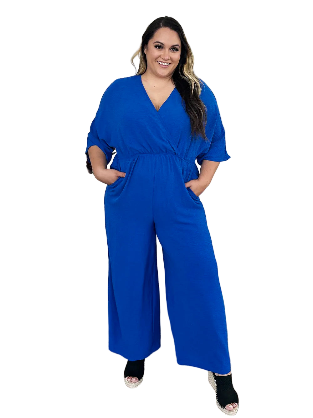 Double Take Full Size Surplice Wide Leg Jumpsuit with Pockets