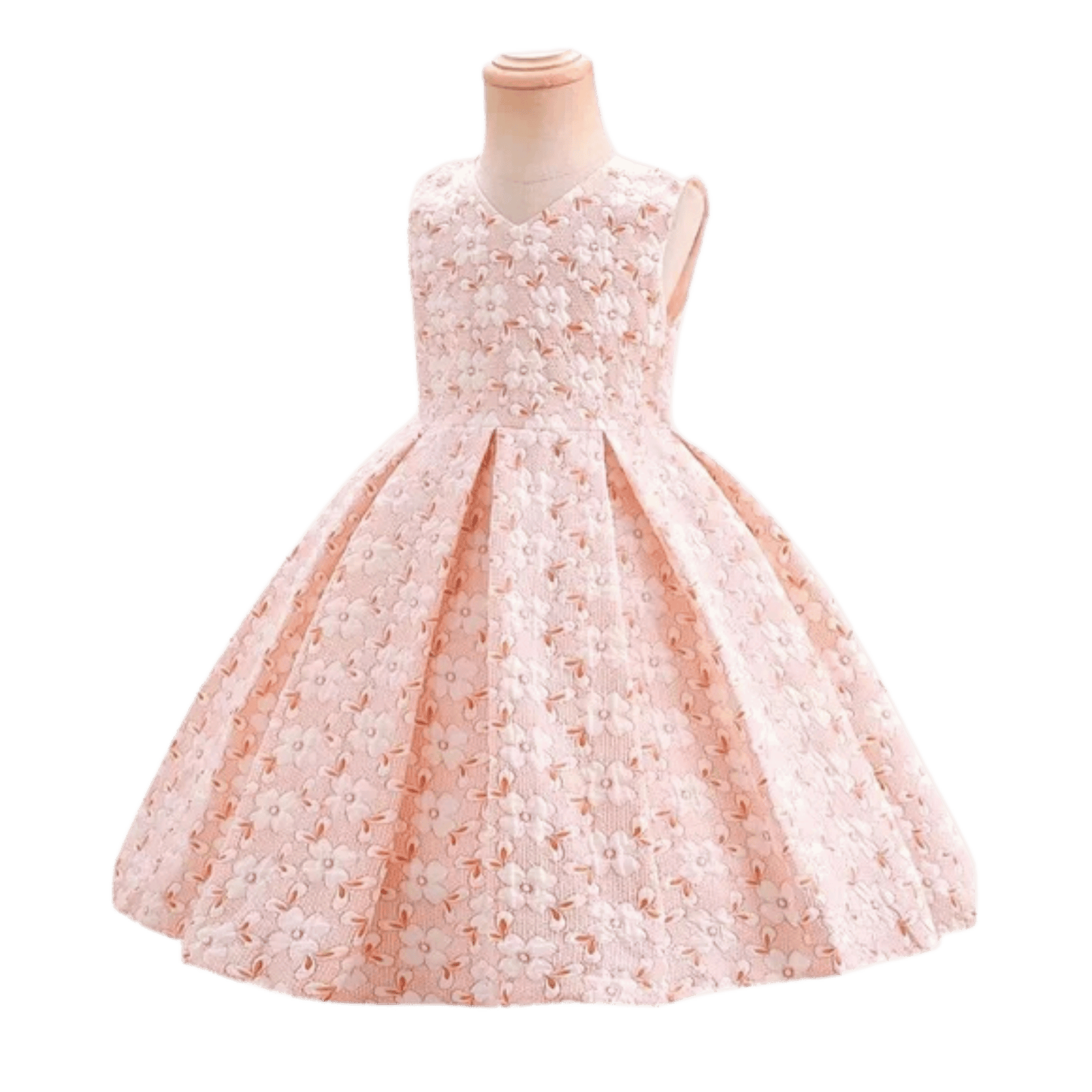 Pink floral dress on a mannequin against a transparent background