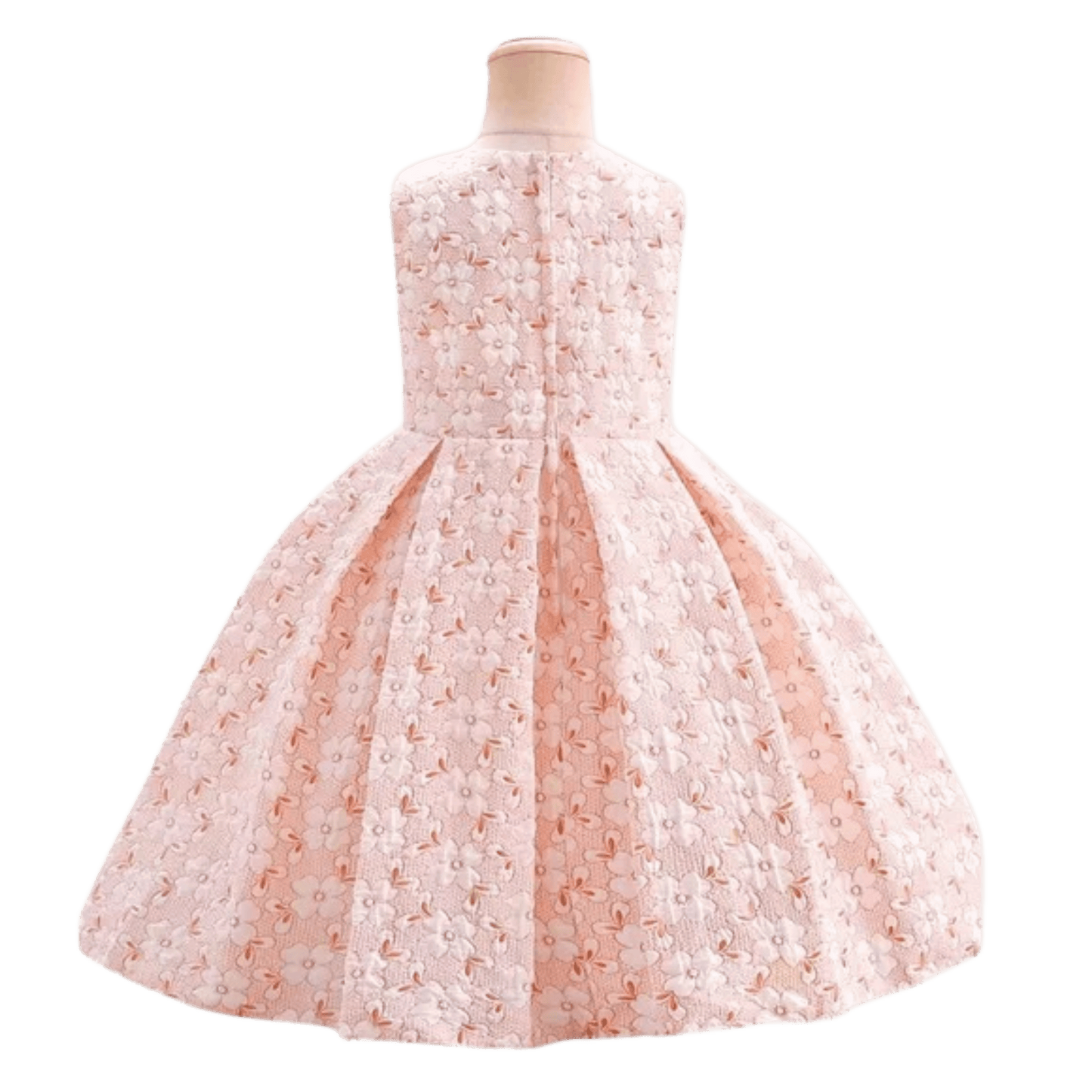 Pink floral dress on a mannequin against a transparent background