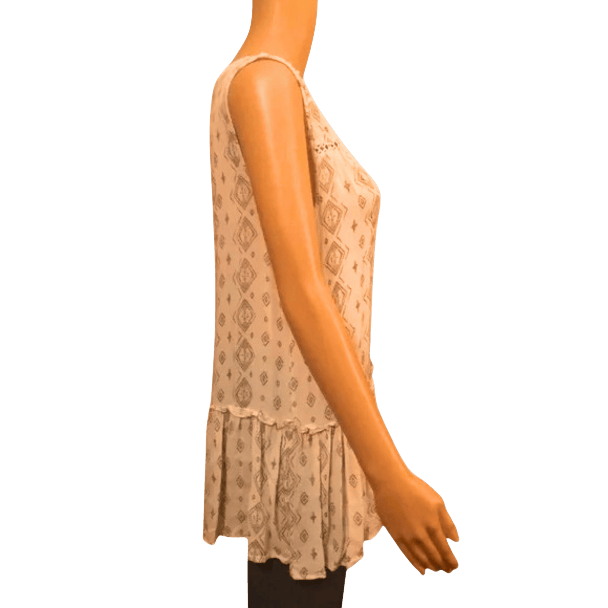 Beige lace dress on a mannequin against a transparent background