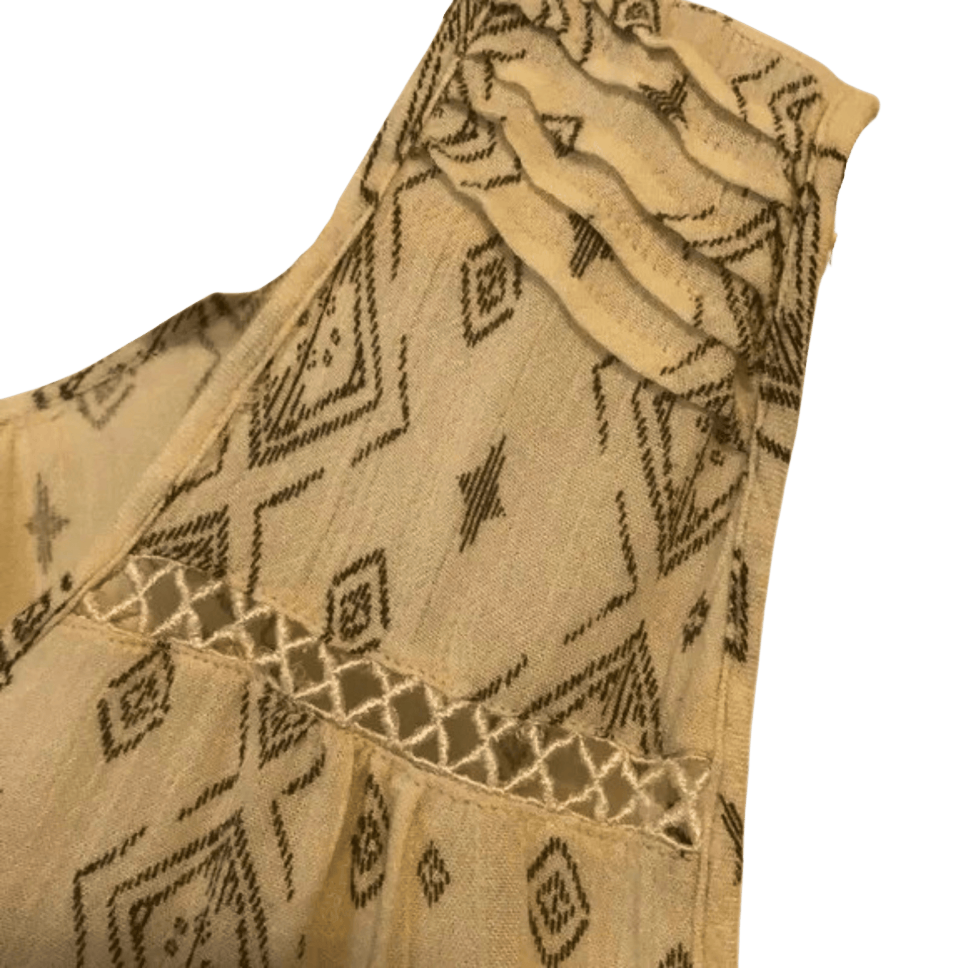 Beige fabric with black geometric patterns on a transparent background