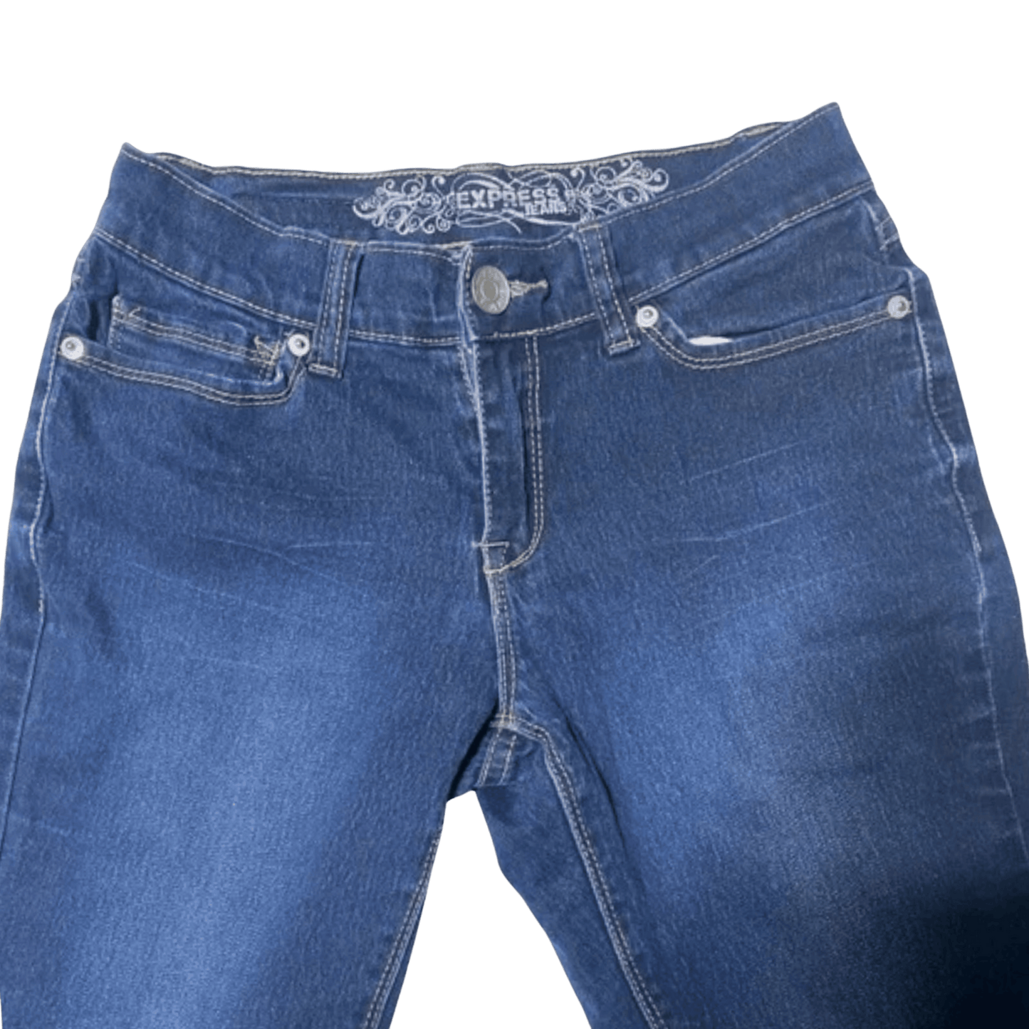 Blue jeans with a brand logo on a transparent background
