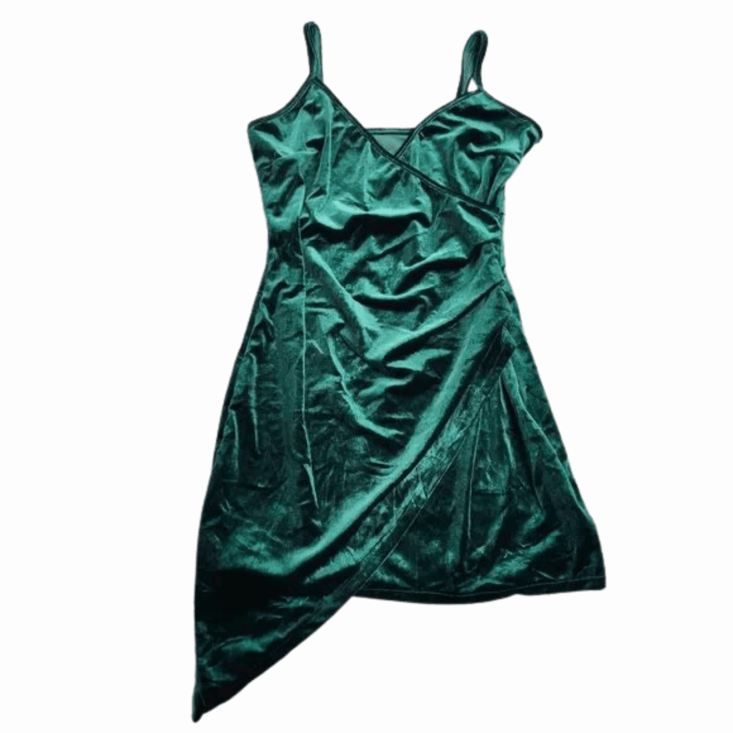 Green velvet dress on a gray background