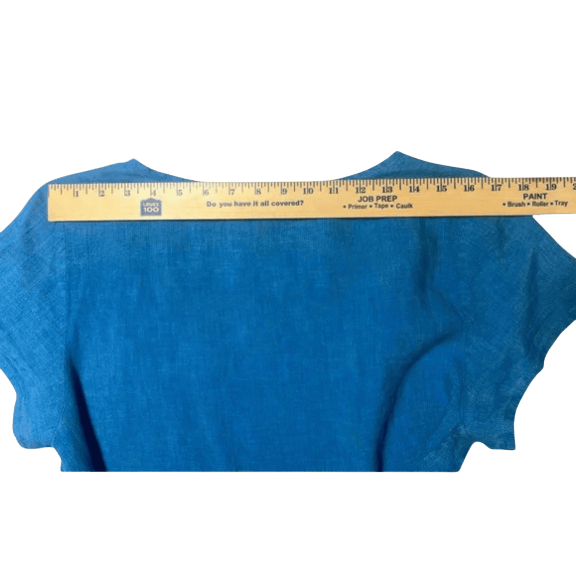 Blue fabric with a ruler on top for scale