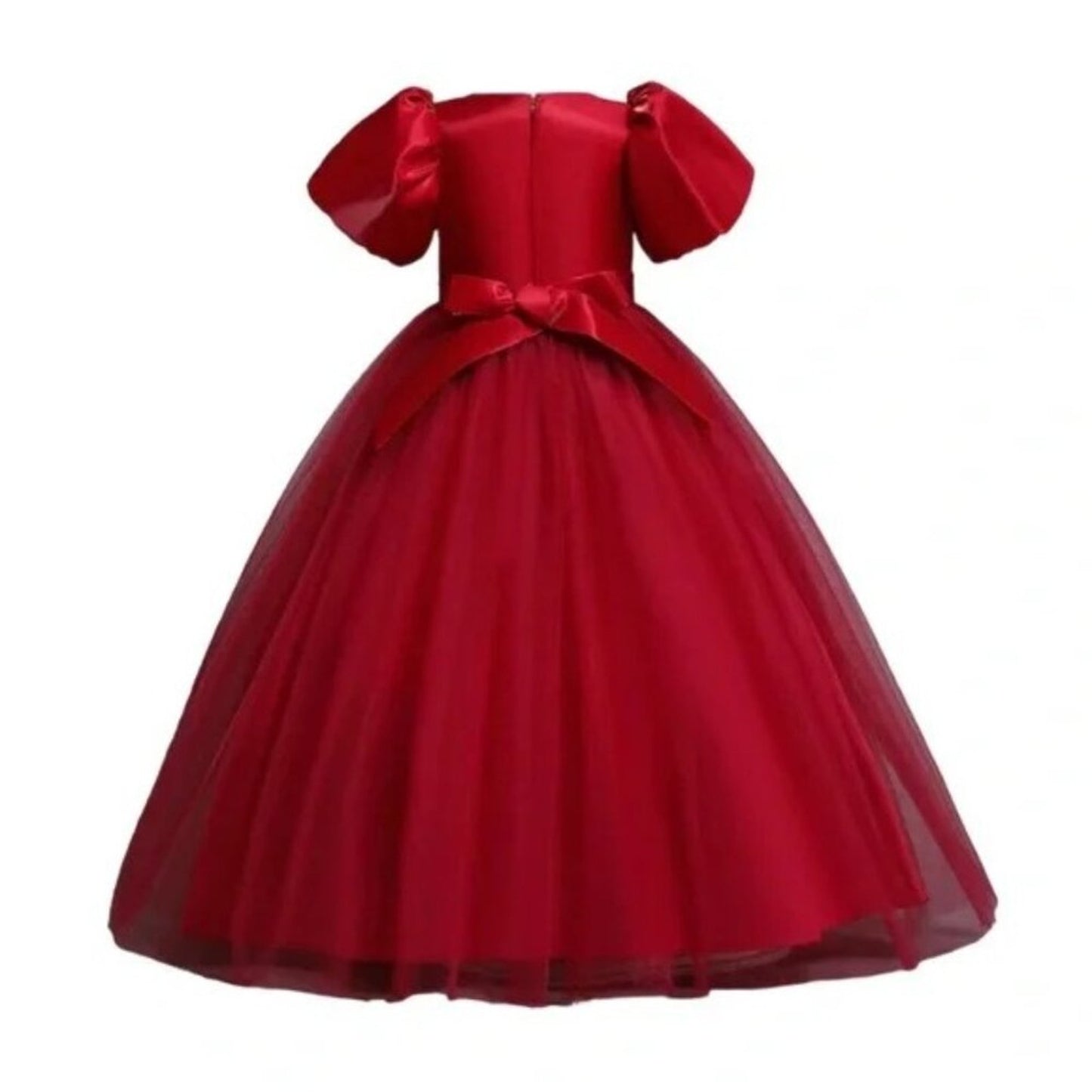 Red dress with a bow detail on a white background
