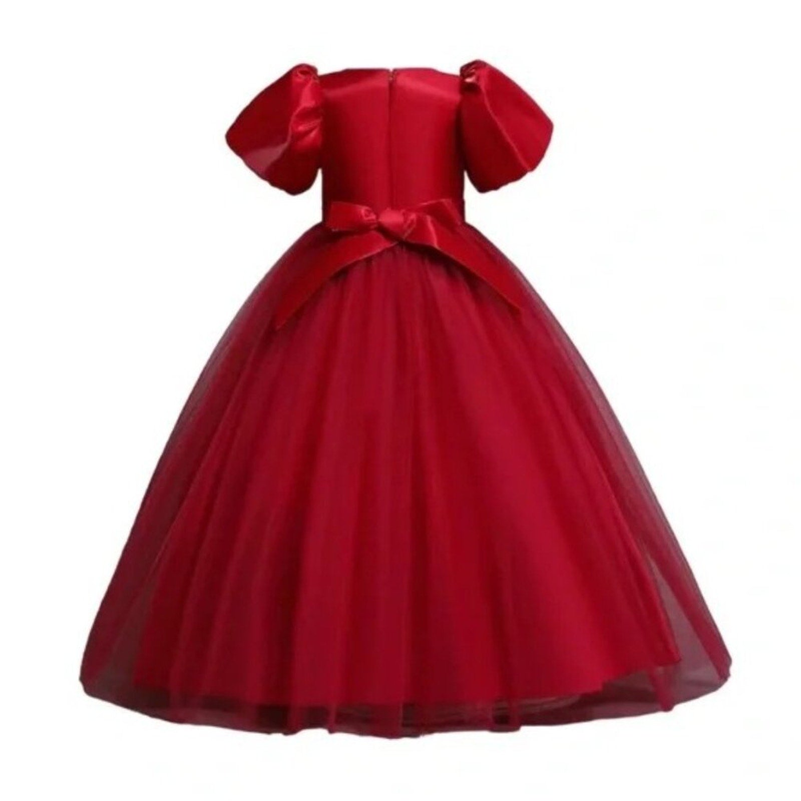 Red dress with a bow detail on a white background