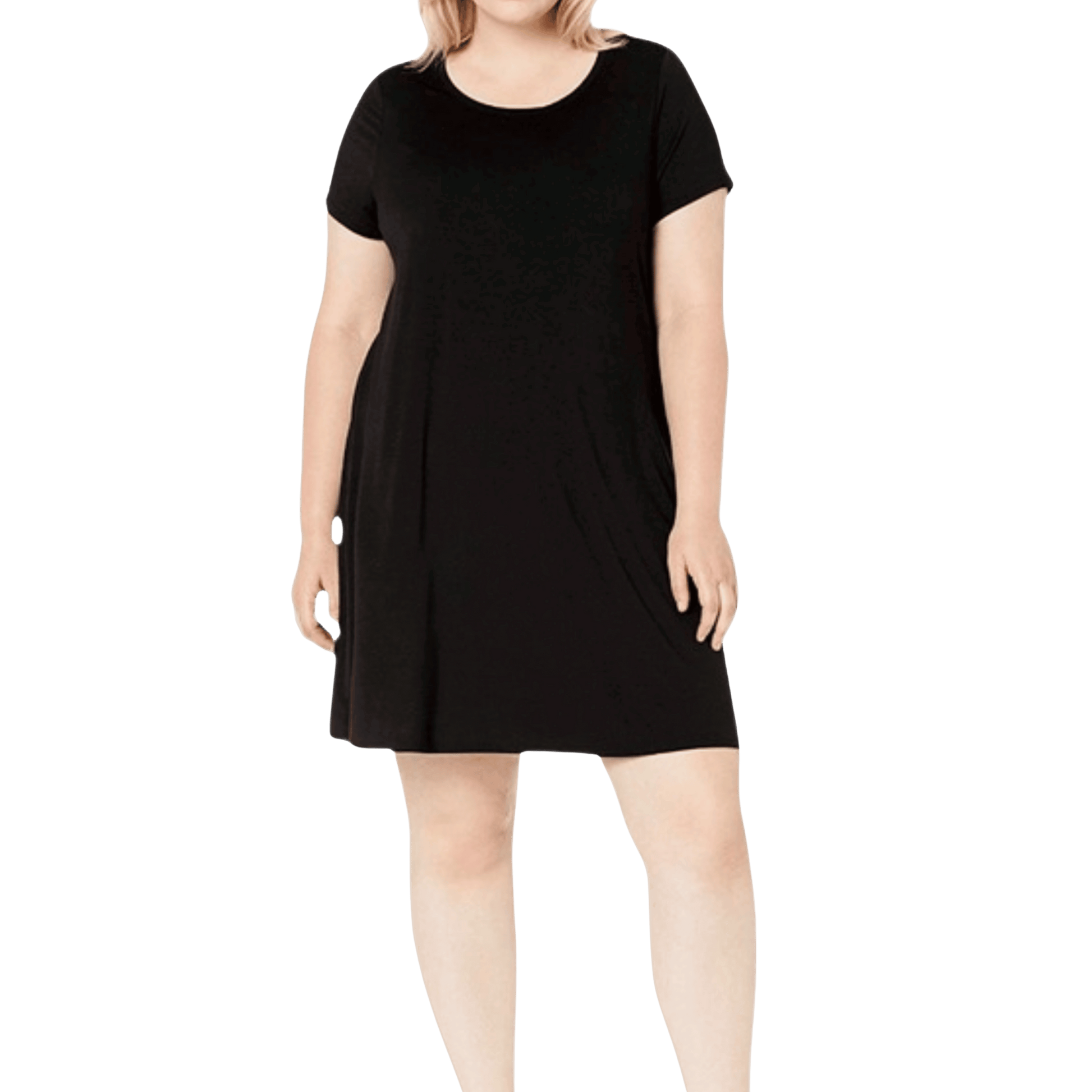 Black dress worn by a person on a transparent background