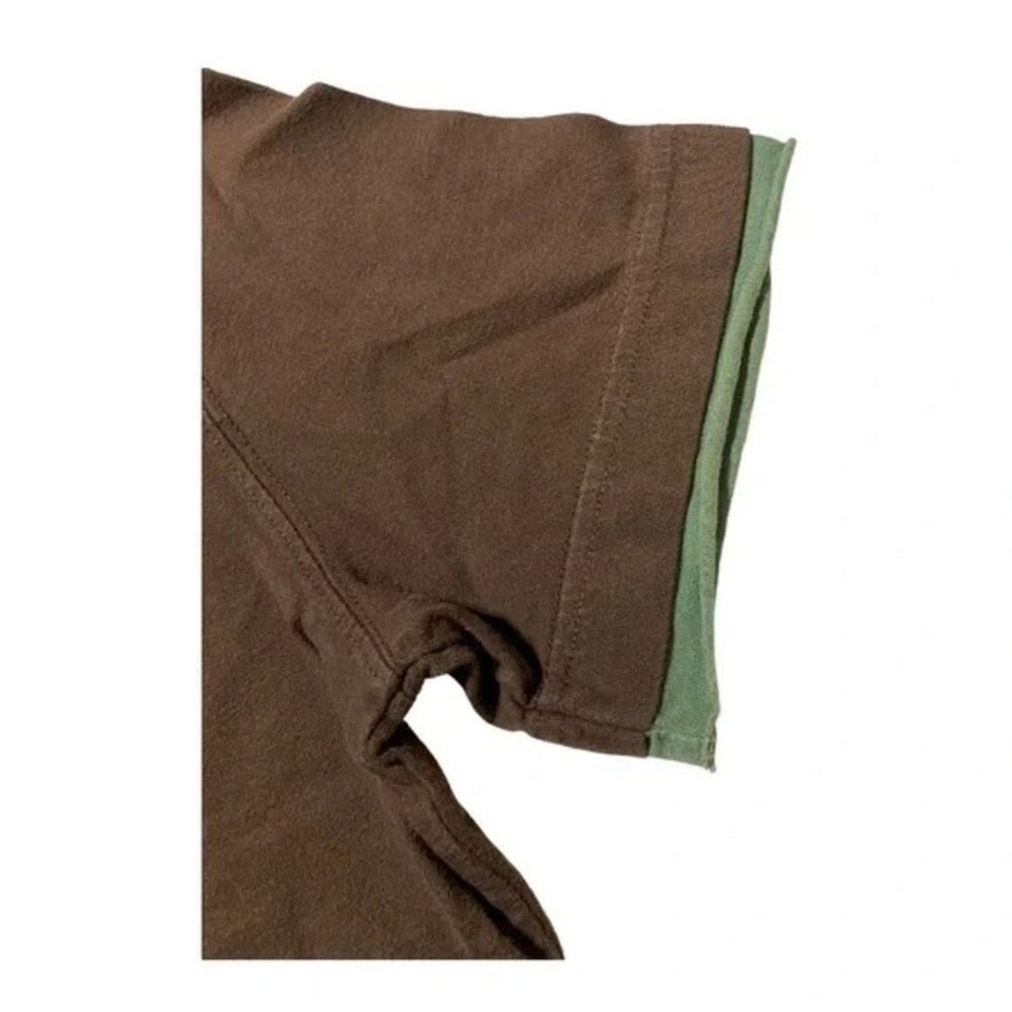 Brown shorts with green lining on a white background