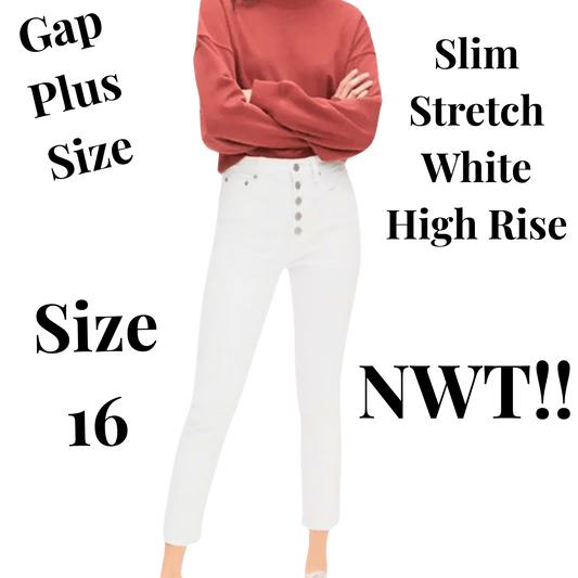 Gap Women's Summer Jeans Slim Stretch White High Rise Plus Size 16 33 NWT Ankle