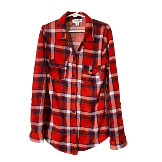 Red and white plaid shirt on a gray background